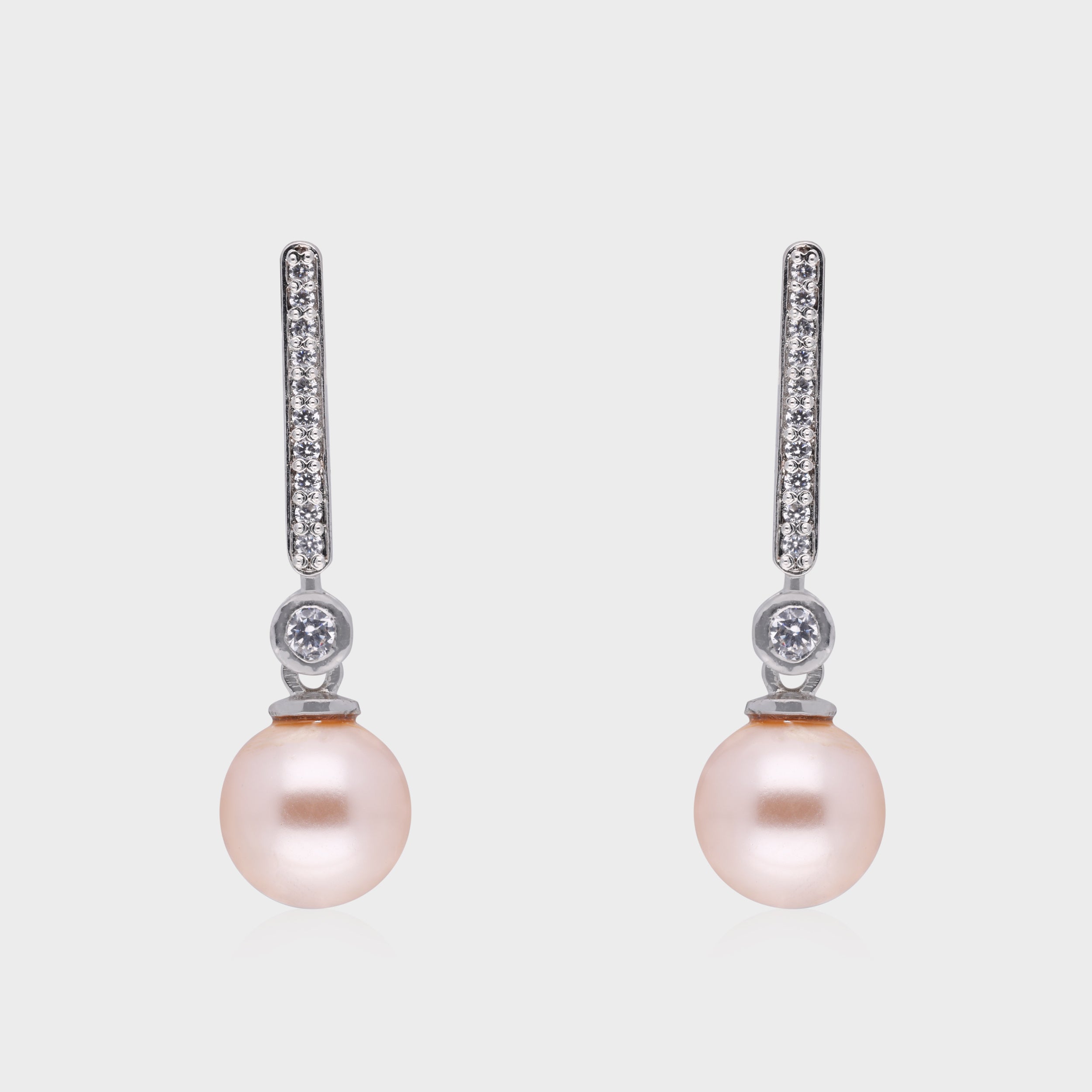 Elegant Pearl Drop Earrings with Pave Diamonds in Silver | SKU : 0003535233, 0021327360, 0021327377