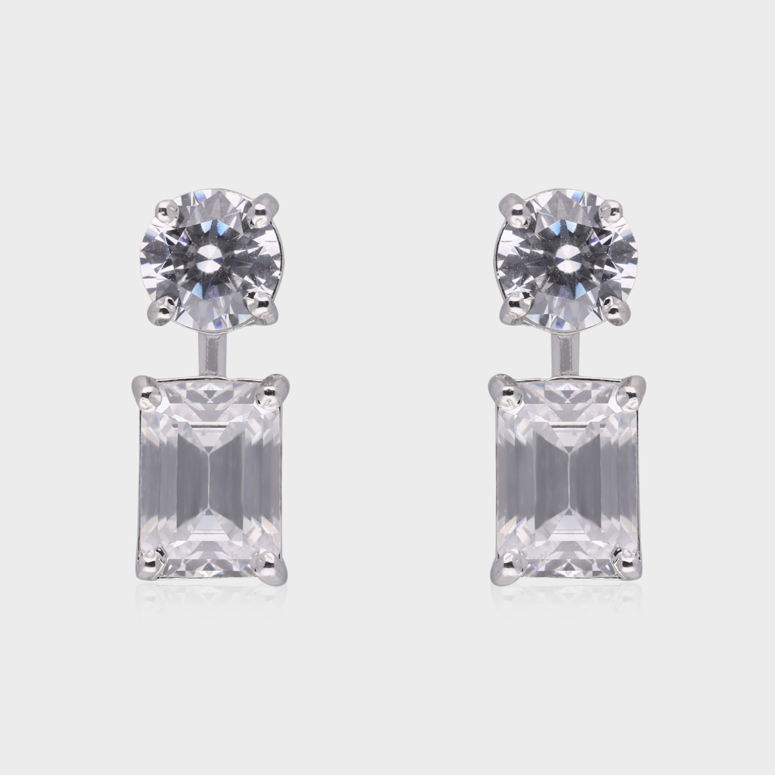 Classic Round & Emerald Cut Diamond Earrings in Silver | SKU : 0003535264, 0021327476, 0021327483