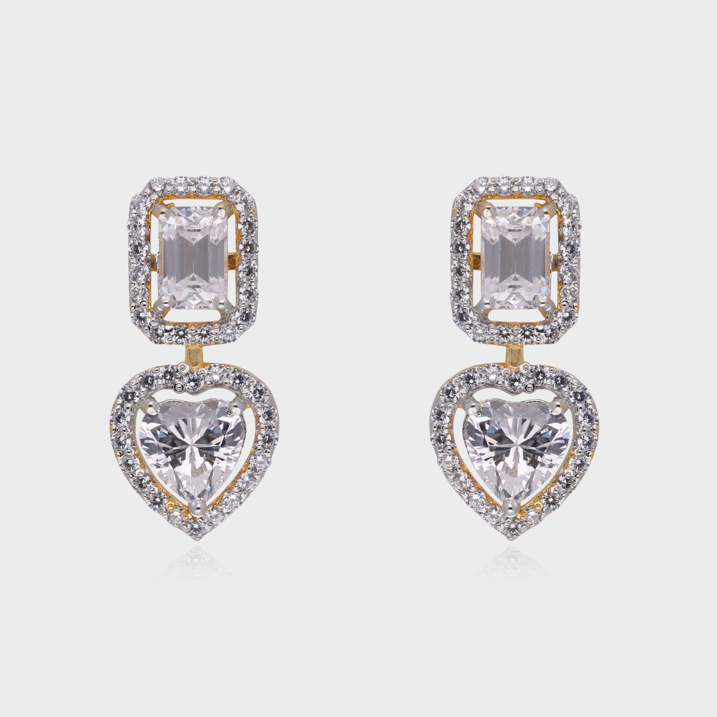 Exquisite 925 Sterling Silver Dangle Earrings with Heart & Emerald-Cut Cubic Zirconia | SKU : 0003535363, 0021326561