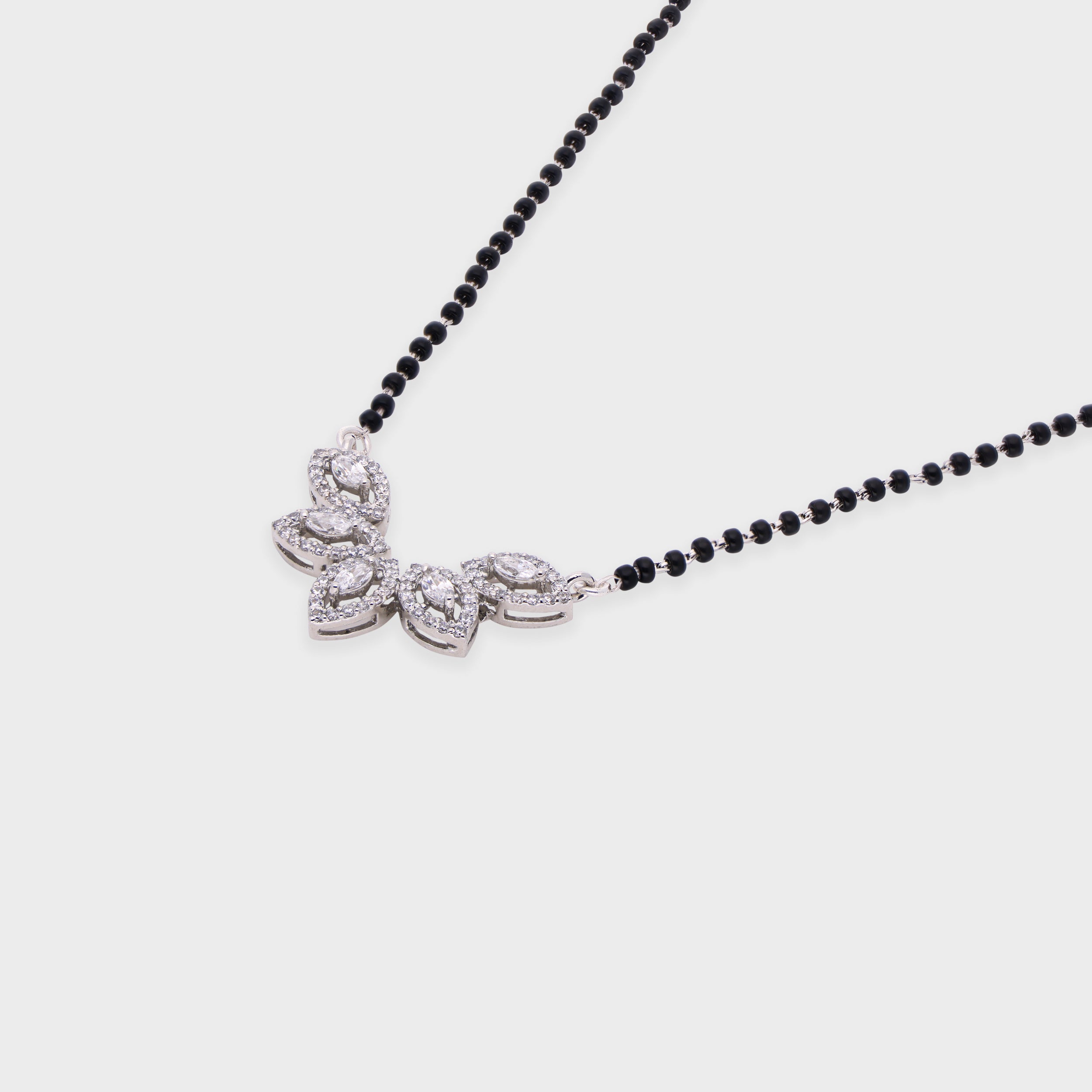 Elysian Marquise-Cut Mangalsutra in Sterling Silver with Black Beads | SKU : 0003535370