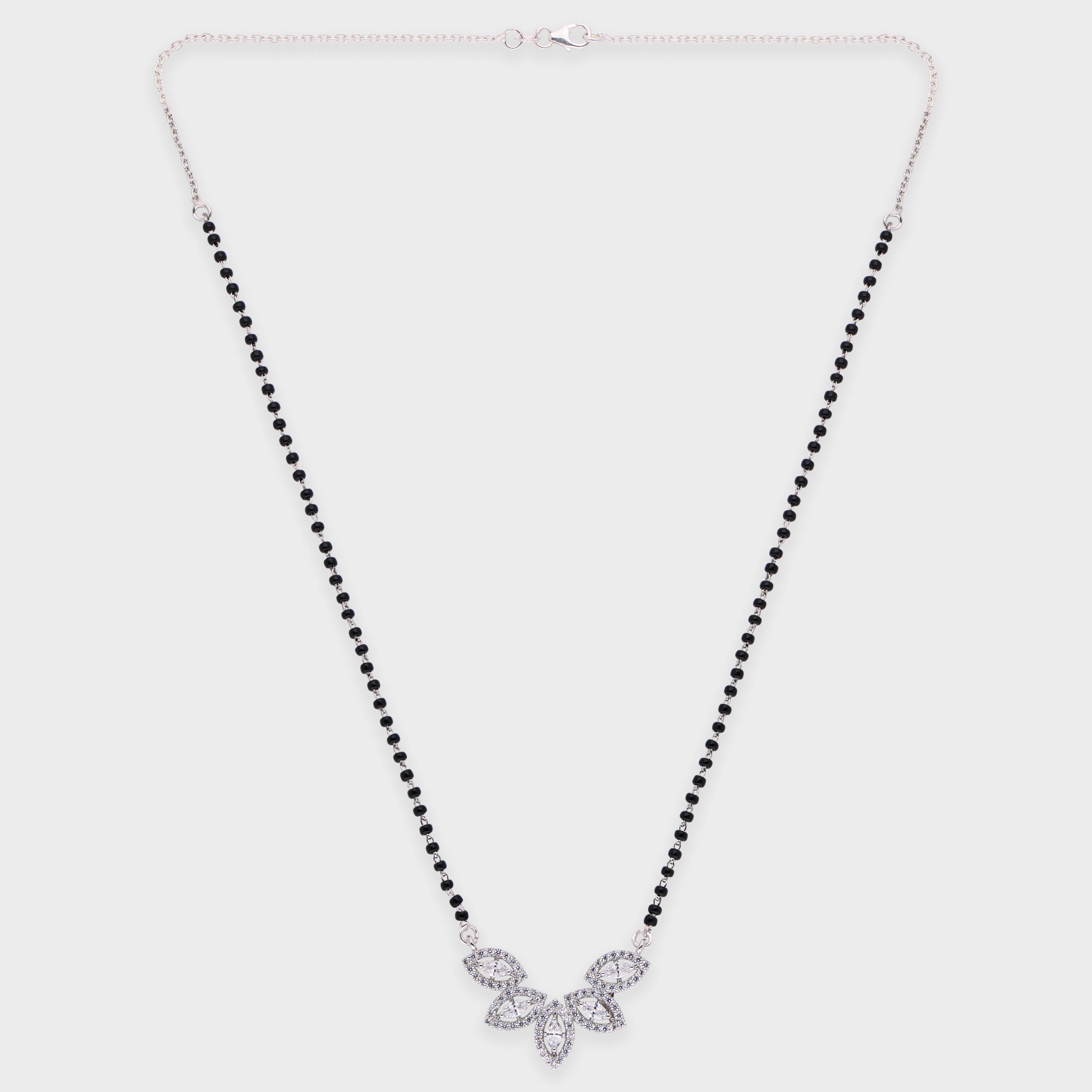 Elysian Marquise-Cut Mangalsutra in Sterling Silver with Black Beads | SKU : 0003535370