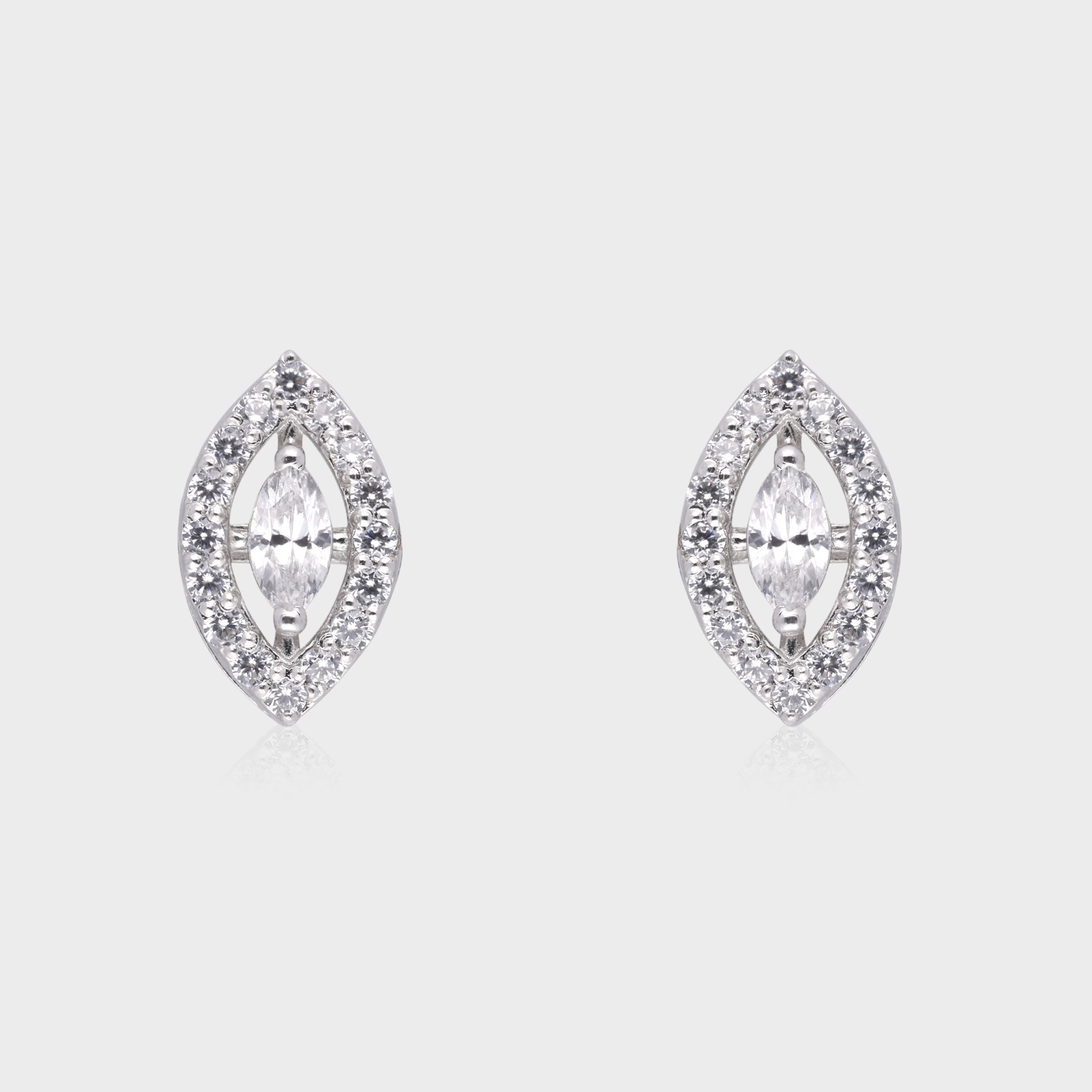 Marquise Halo Diamond Stud Earrings in Silver | SKU : 0003535387