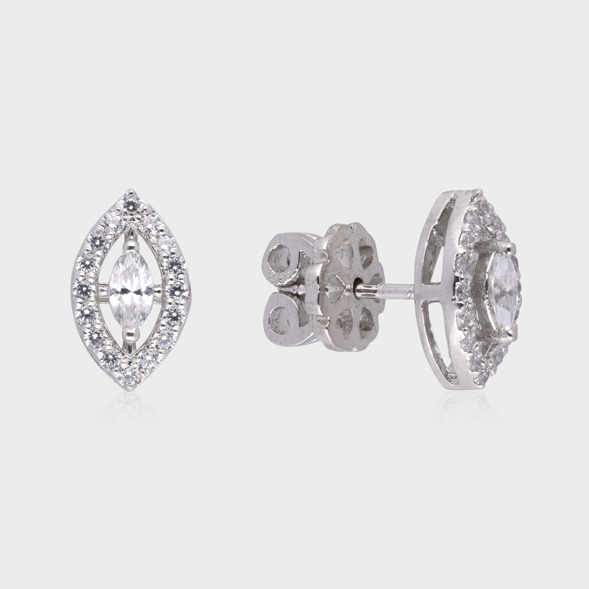 Marquise Halo Diamond Stud Earrings in Silver | SKU : 0003535387