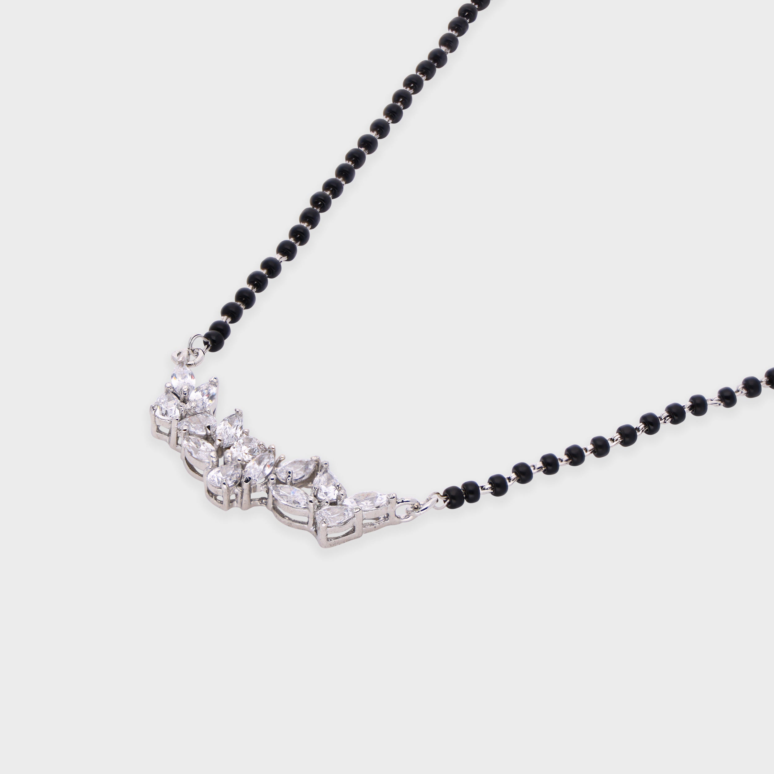 Celestine Floral Diamond Motif Mangalsutra in Sterling Silver | SKU : 0003535417