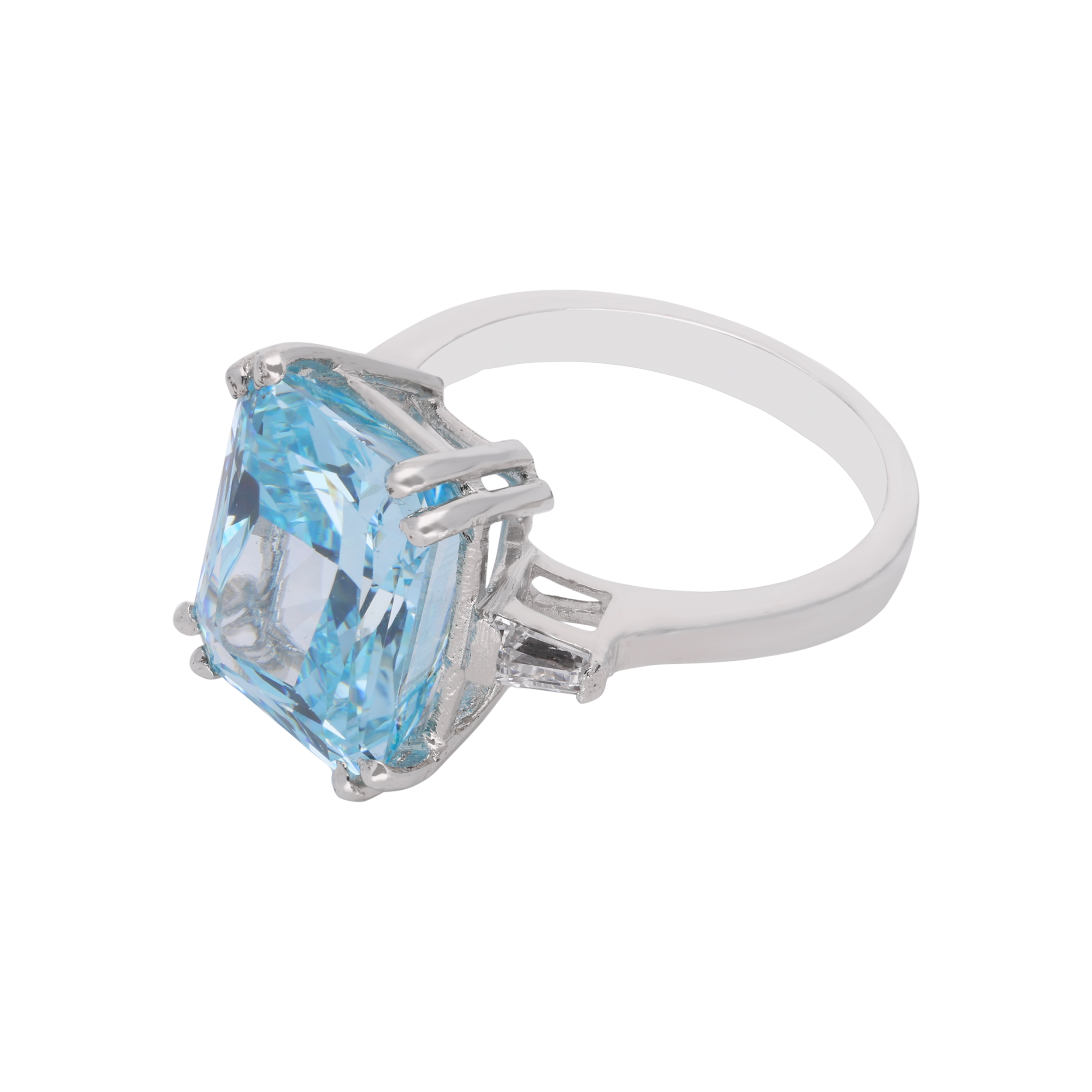 Sterling Silver Ring with Radiant Blue Stone & Baguette Accents | SKU : 0003578933