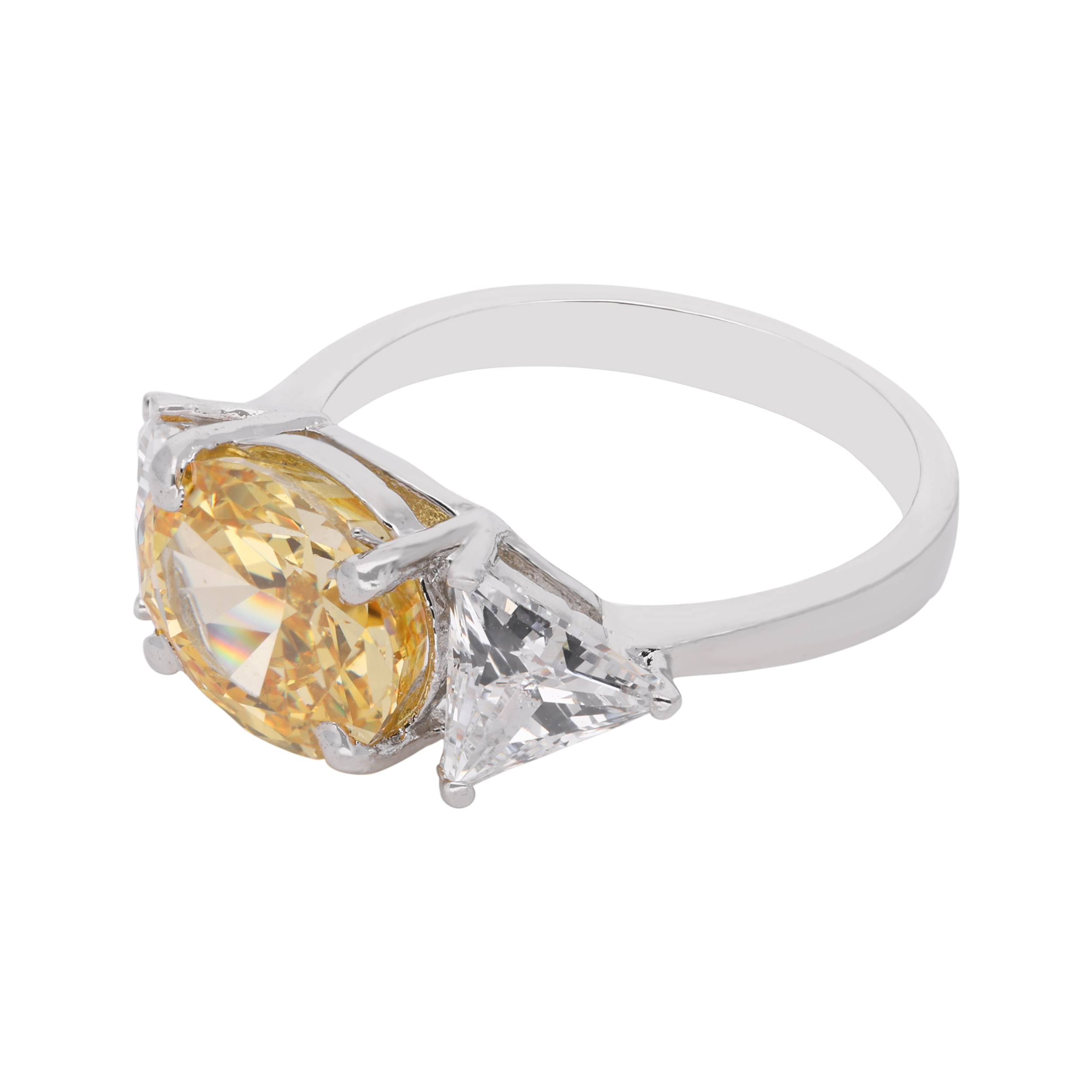 Sterling Silver Three-Stone Ring with Golden-Hued Oval Center | SKU : 0003578957