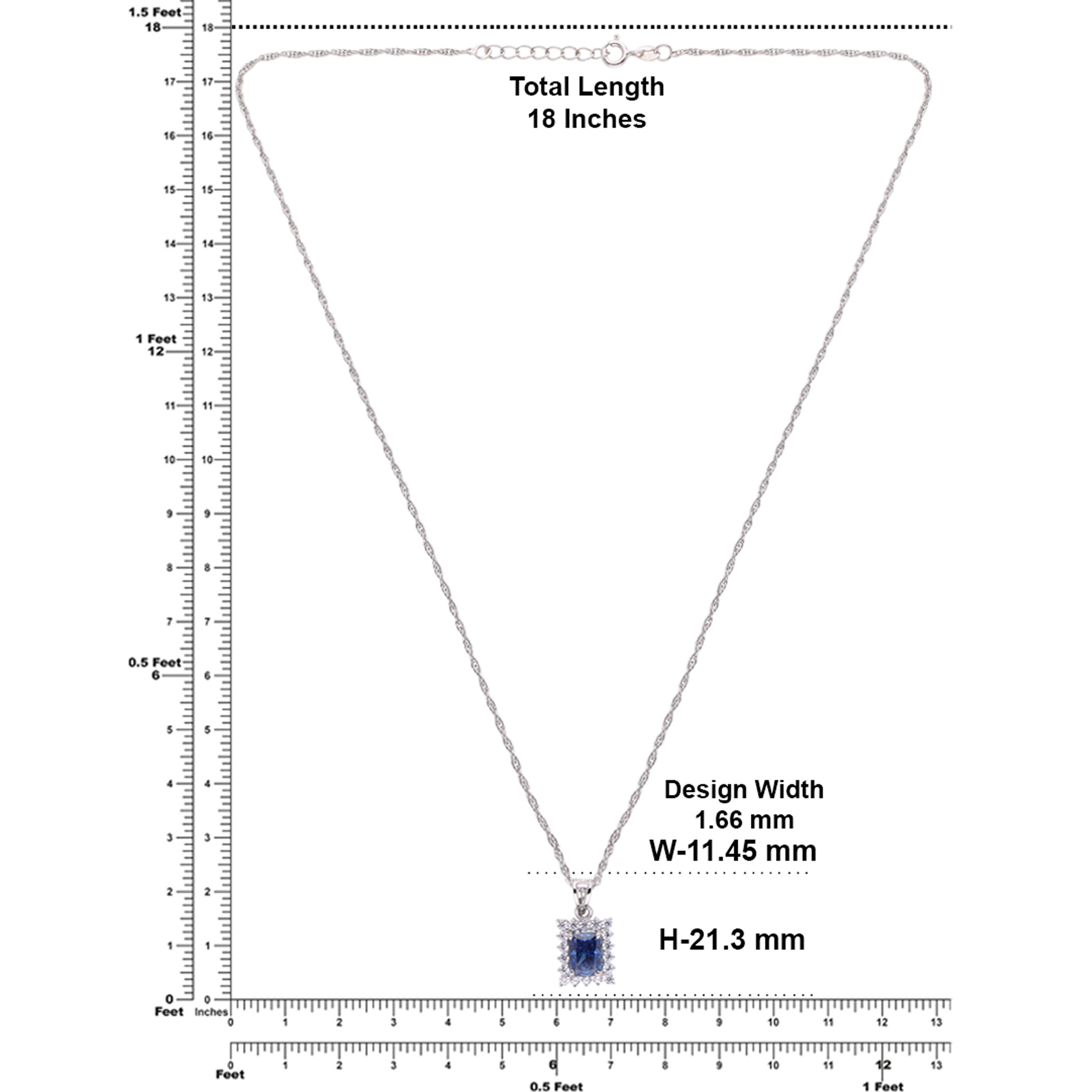 Sterling Silver Pendant Necklace with Blue Emerald-Cut Stone | SKU : 0003579046