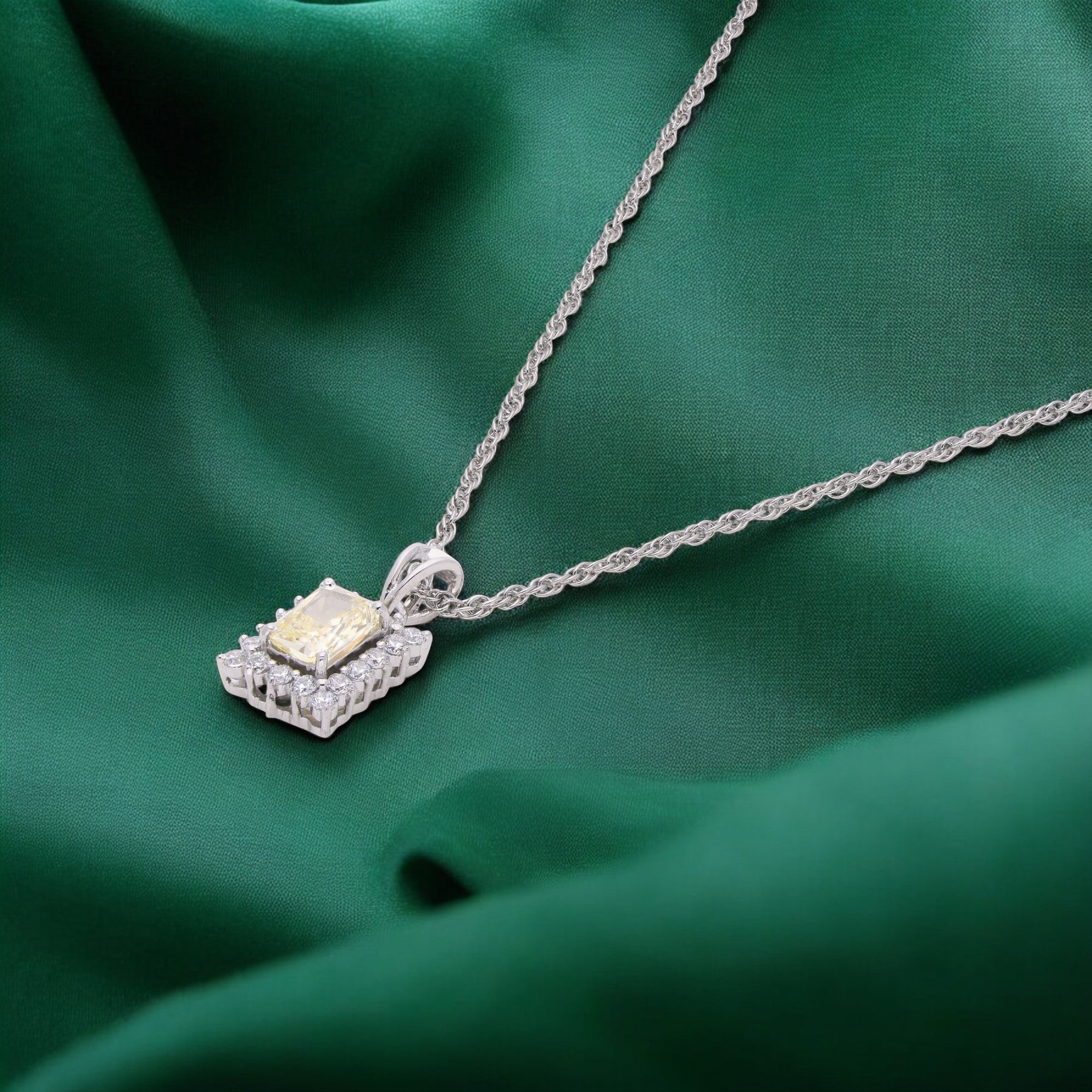 Radiant Yellow Halo Pendant Necklace – A Touch of Luxury | SKU : 0003579053, 0021423789, 0021423819