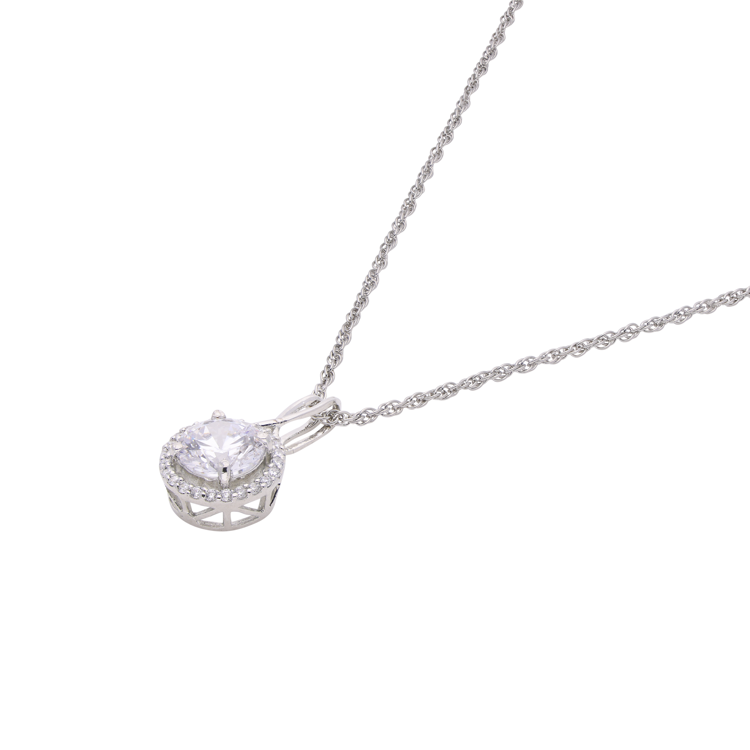 Sterling Silver Round Halo Pendant Necklace with Intricate Detailing | SKU : 0003579138, 0021423963, 0021423970