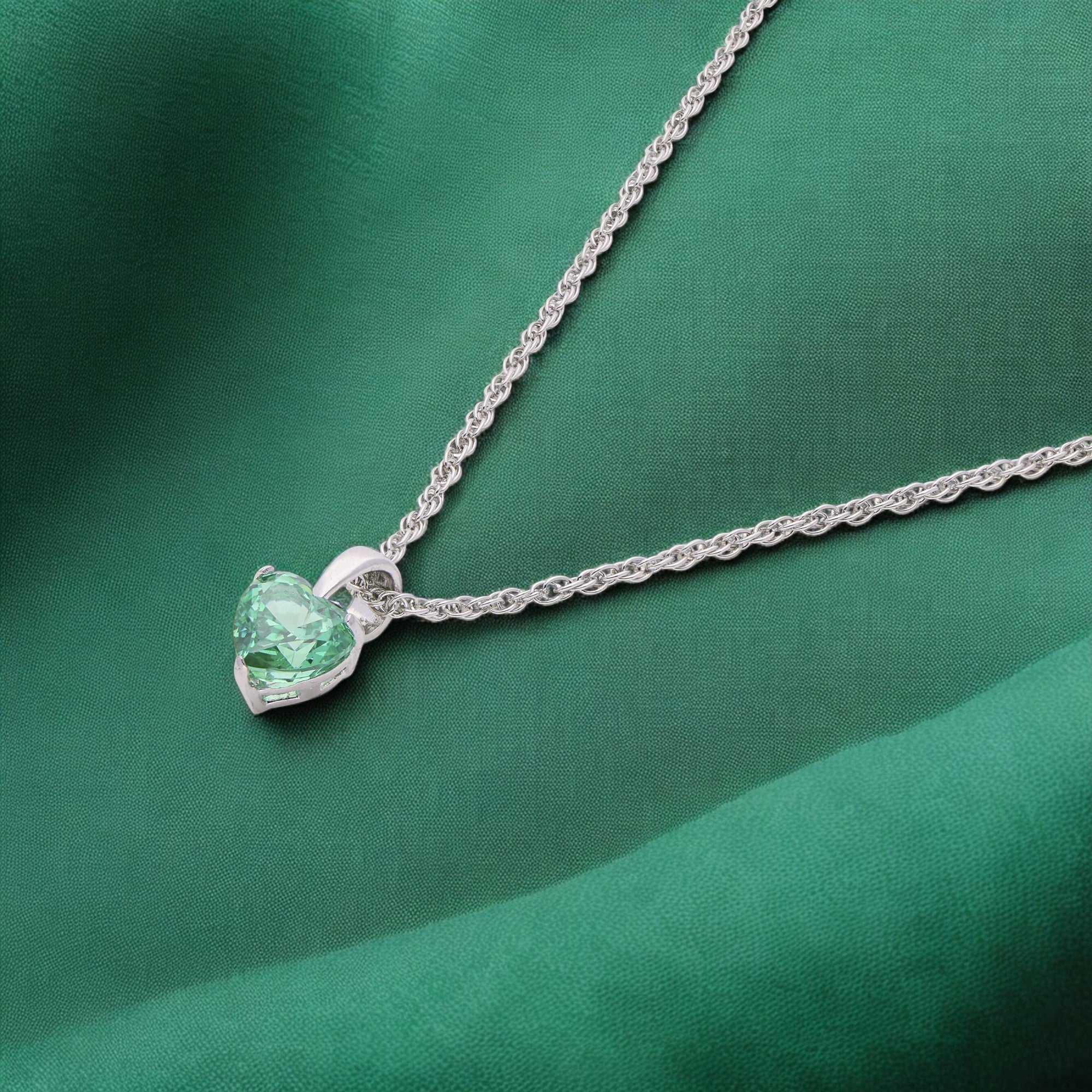 Sterling Silver Heart Pendant Necklace with Green Stone | SKU : 0003579183, 0021424045, 0021424052