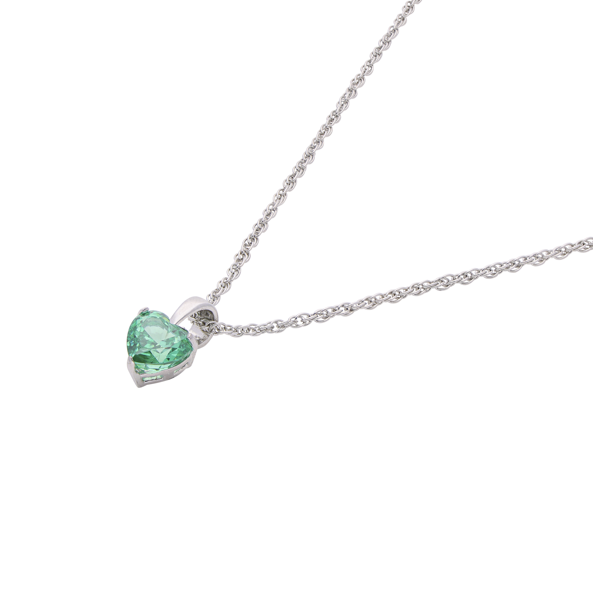 Sterling Silver Heart Pendant Necklace with Green Stone | SKU : 0003579183, 0021424045, 0021424052