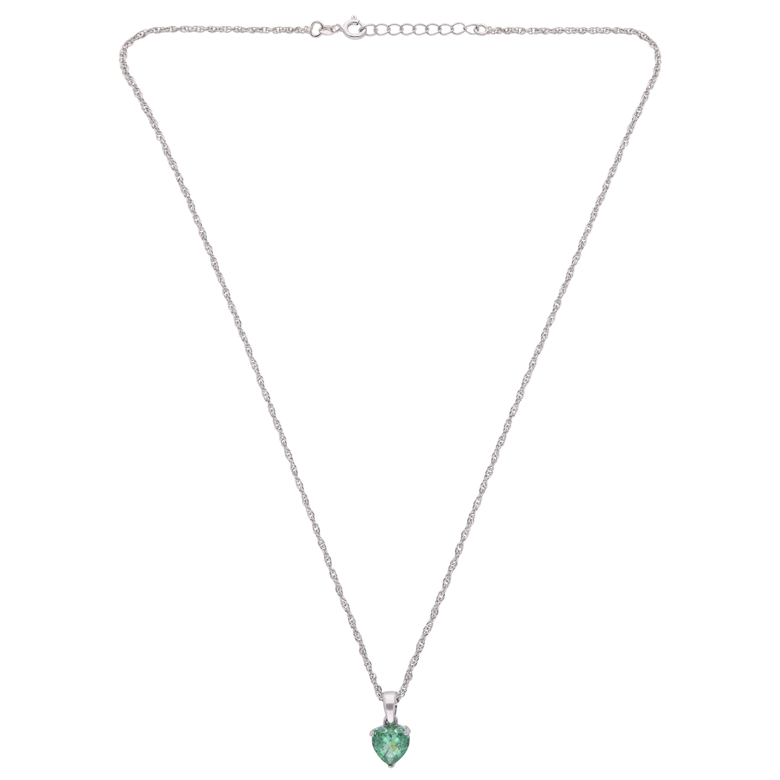 Sterling Silver Heart Pendant Necklace with Green Stone | SKU : 0003579183, 0021424045, 0021424052