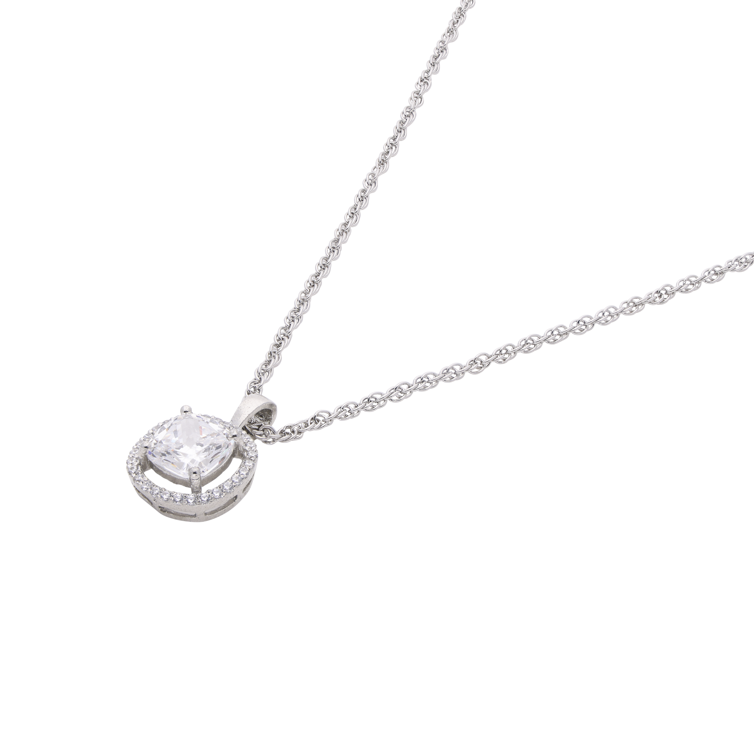 Cushion-Cut Halo Pendant Necklace – A Timeless Sparkle | SKU : 0003579190, 0021424069, 0021424076