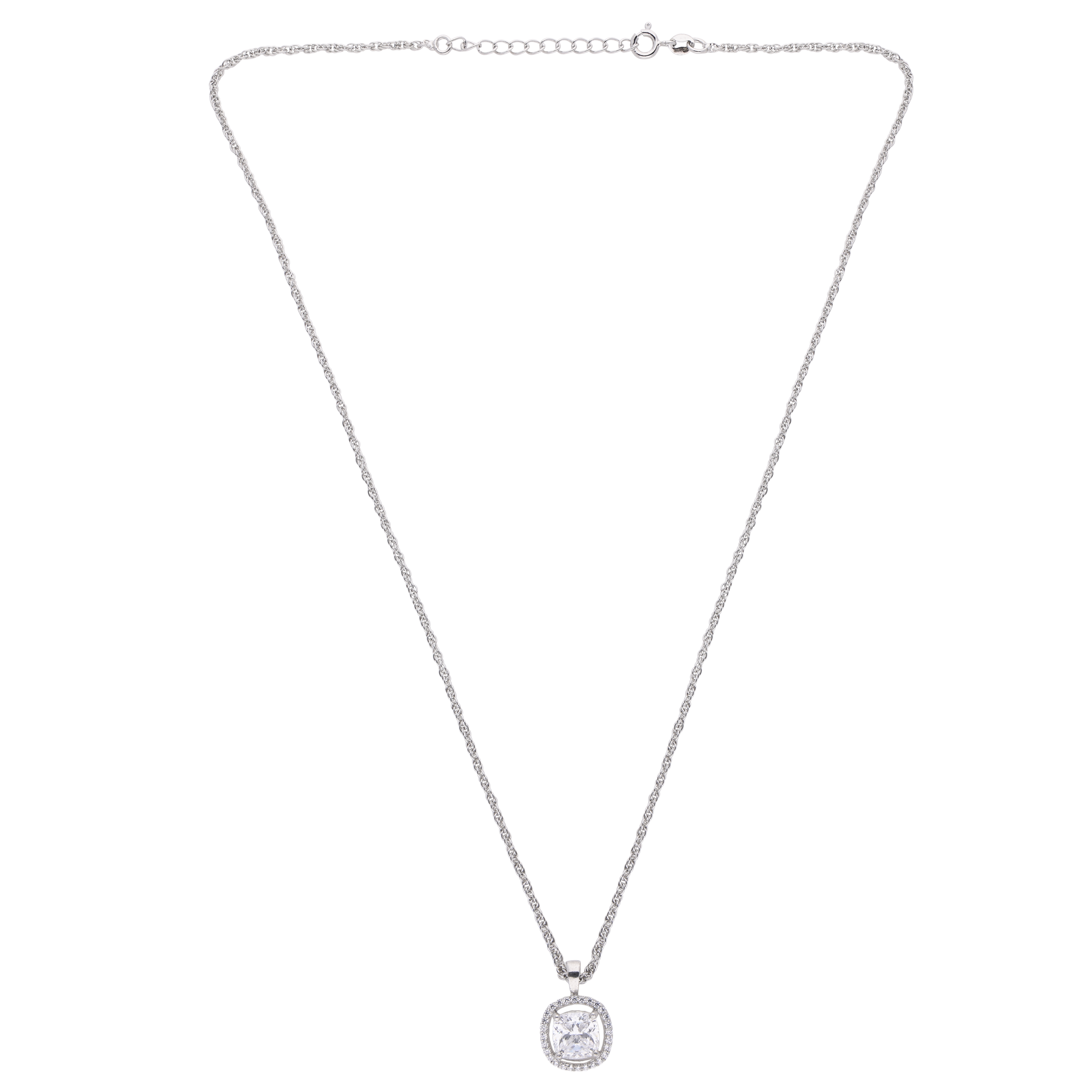 Cushion-Cut Halo Pendant Necklace – A Timeless Sparkle | SKU : 0003579190, 0021424069, 0021424076