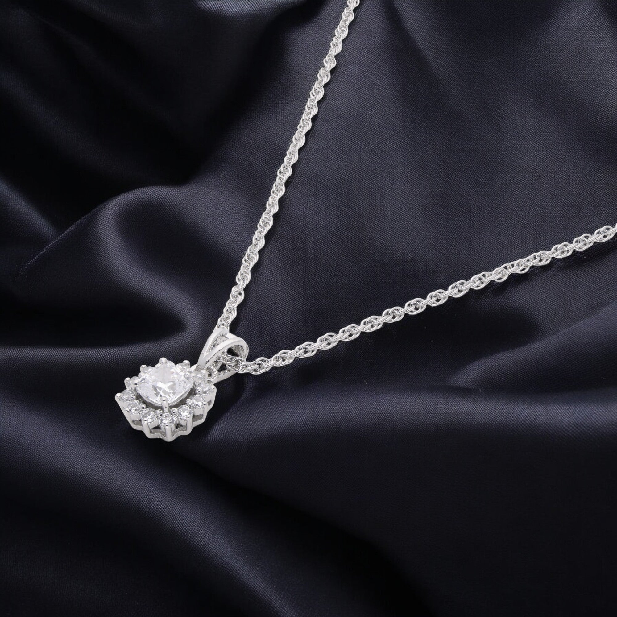 Sterling Silver Double Halo Pendant Necklace – A Symphony of Elegance | SKU : 0003579213, 0021424106, 0021424113