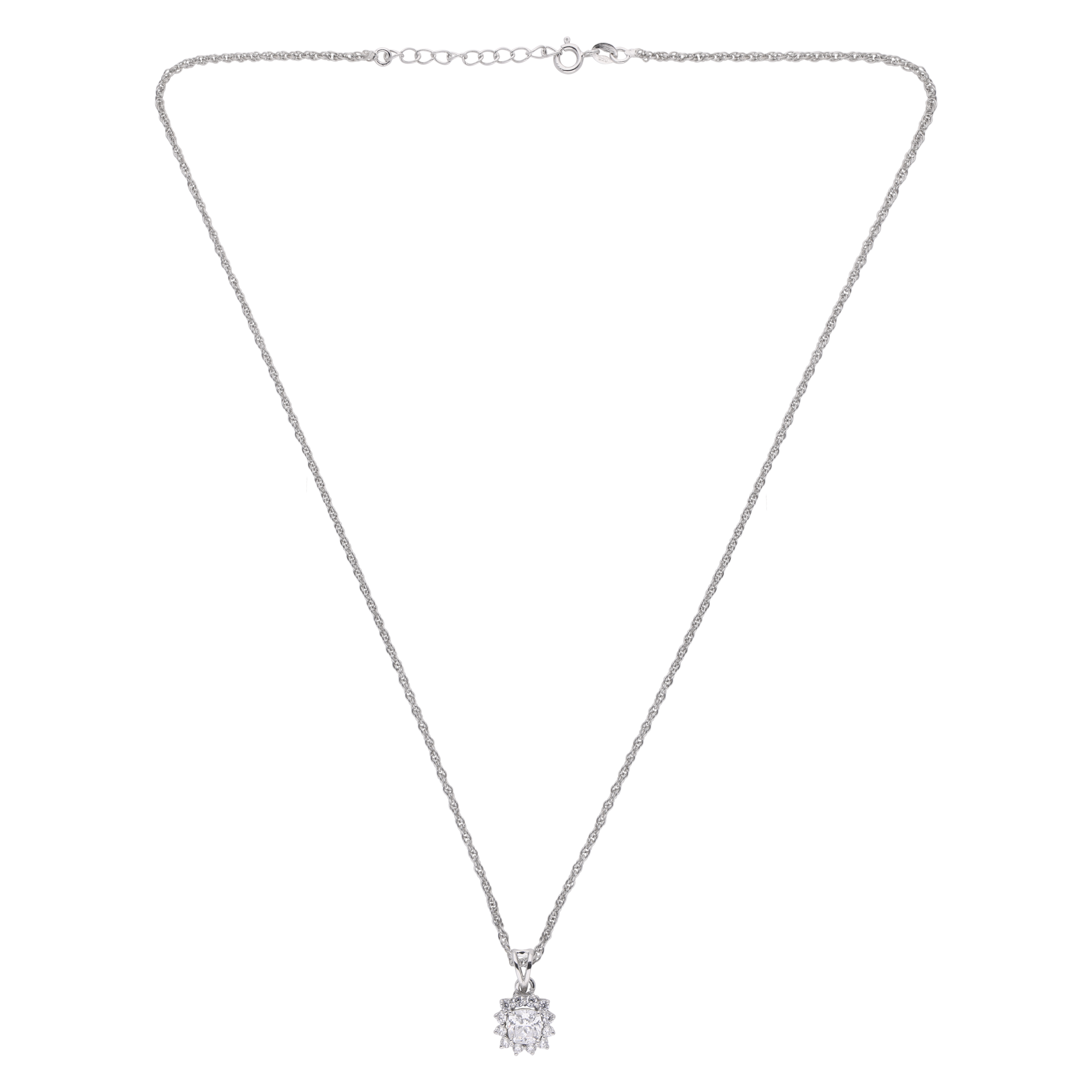 Sterling Silver Double Halo Pendant Necklace – A Symphony of Elegance | SKU : 0003579213, 0021424106, 0021424113