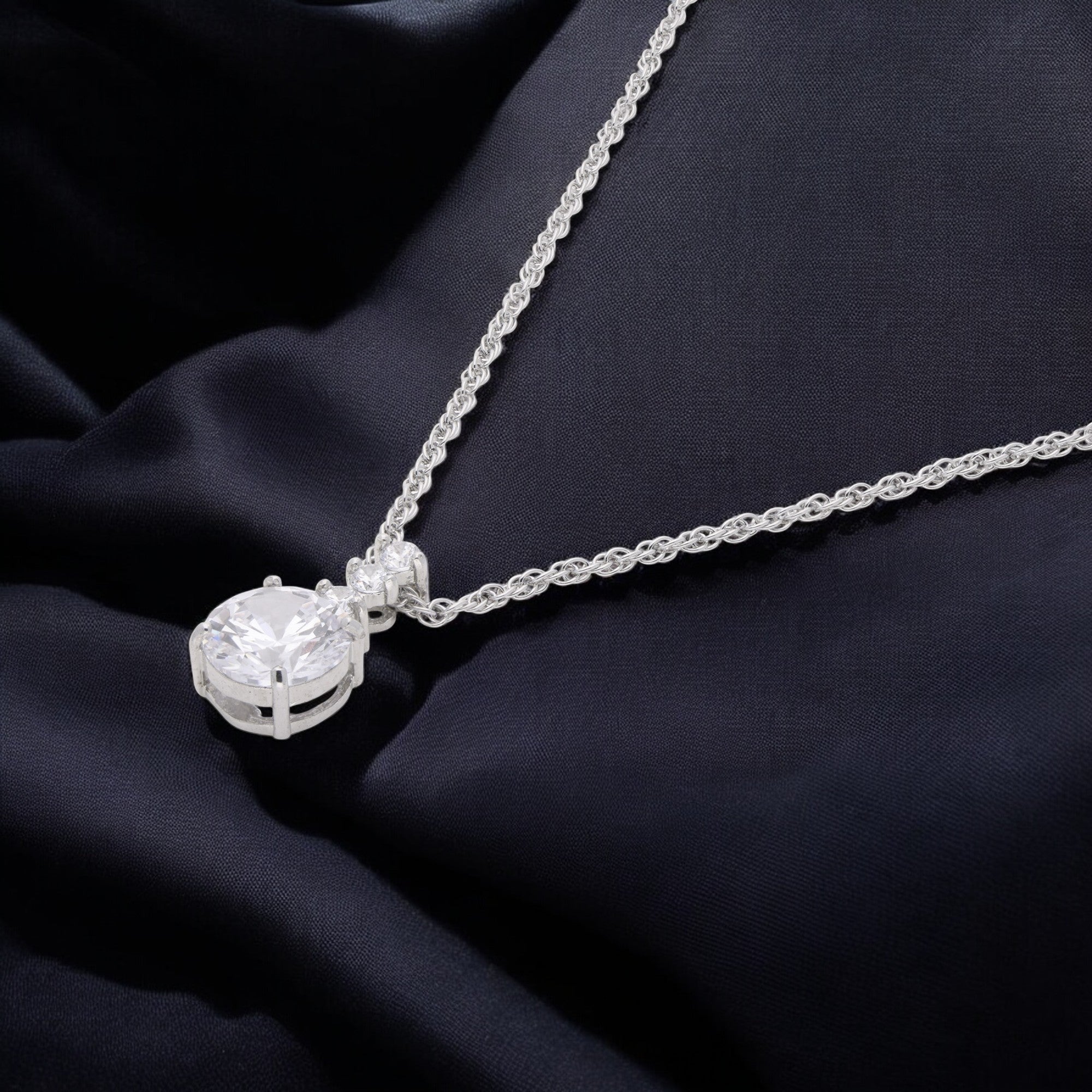 Sterling Silver Solitaire Pendant Necklace – A Classic Statement of Elegance | SKU : 0003579220, 0021424120, 0021424137