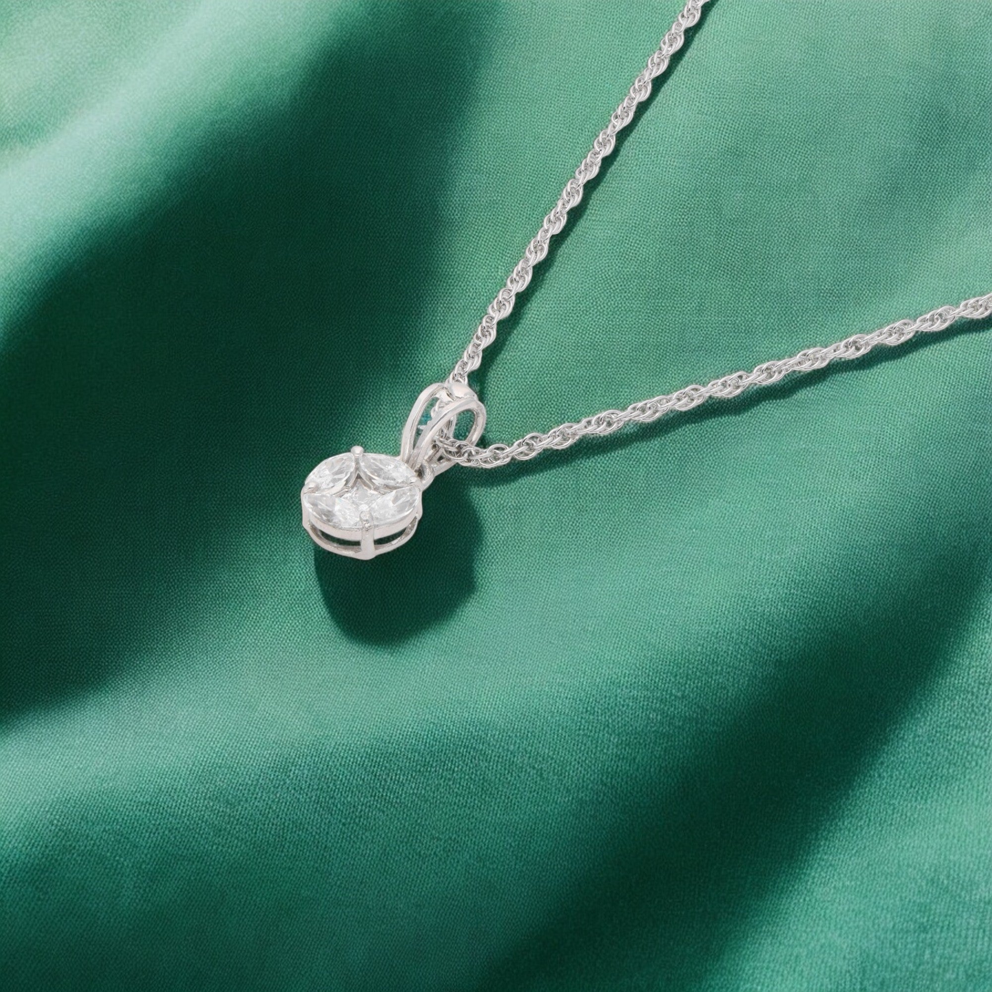 Sterling Silver Marquise Cluster Pendant Necklace – A Refined Touch of Brilliance | SKU : 0003579343, 0021424328, 0021424335