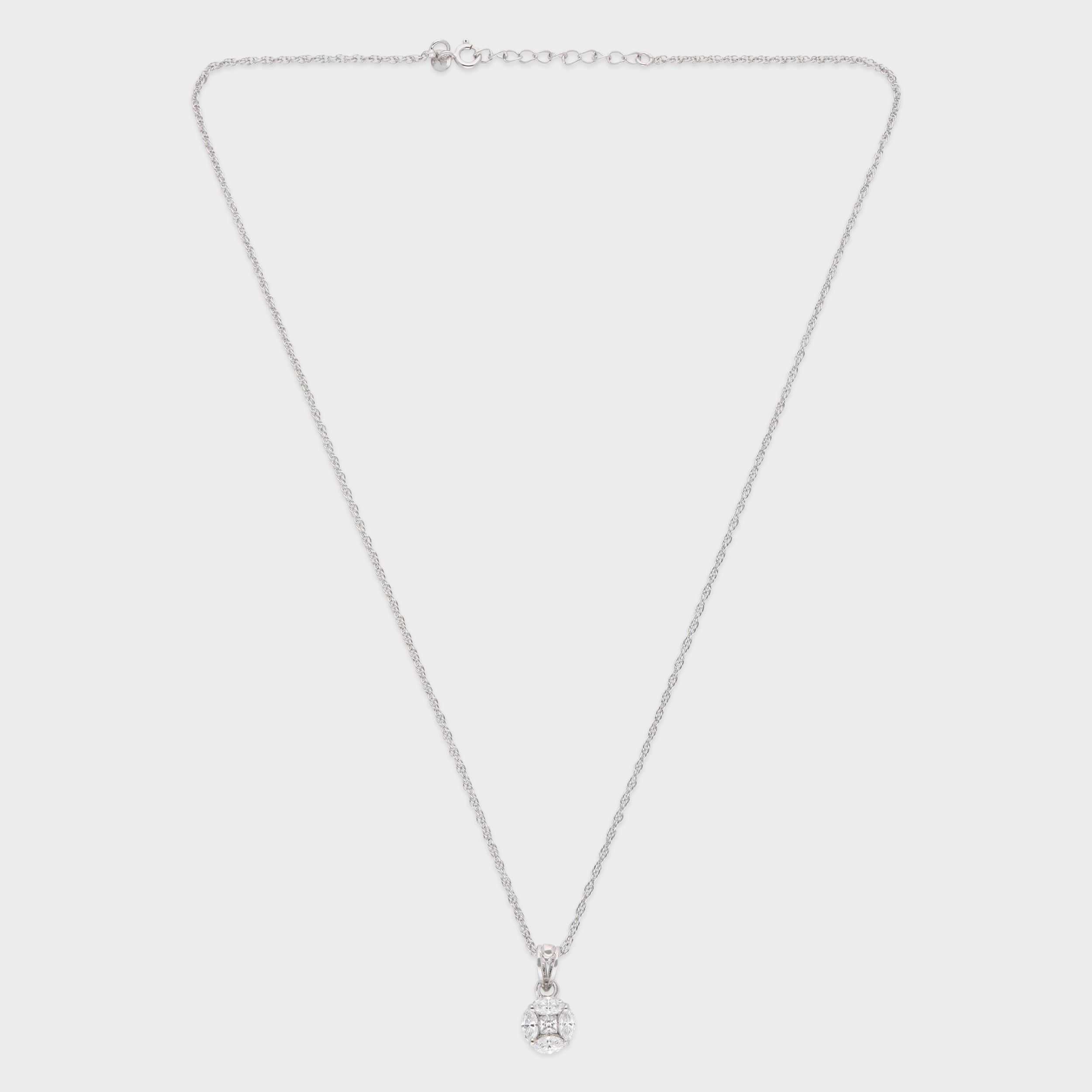 Sterling Silver Marquise Cluster Pendant Necklace – A Refined Touch of Brilliance | SKU : 0003579343, 0021424328, 0021424335