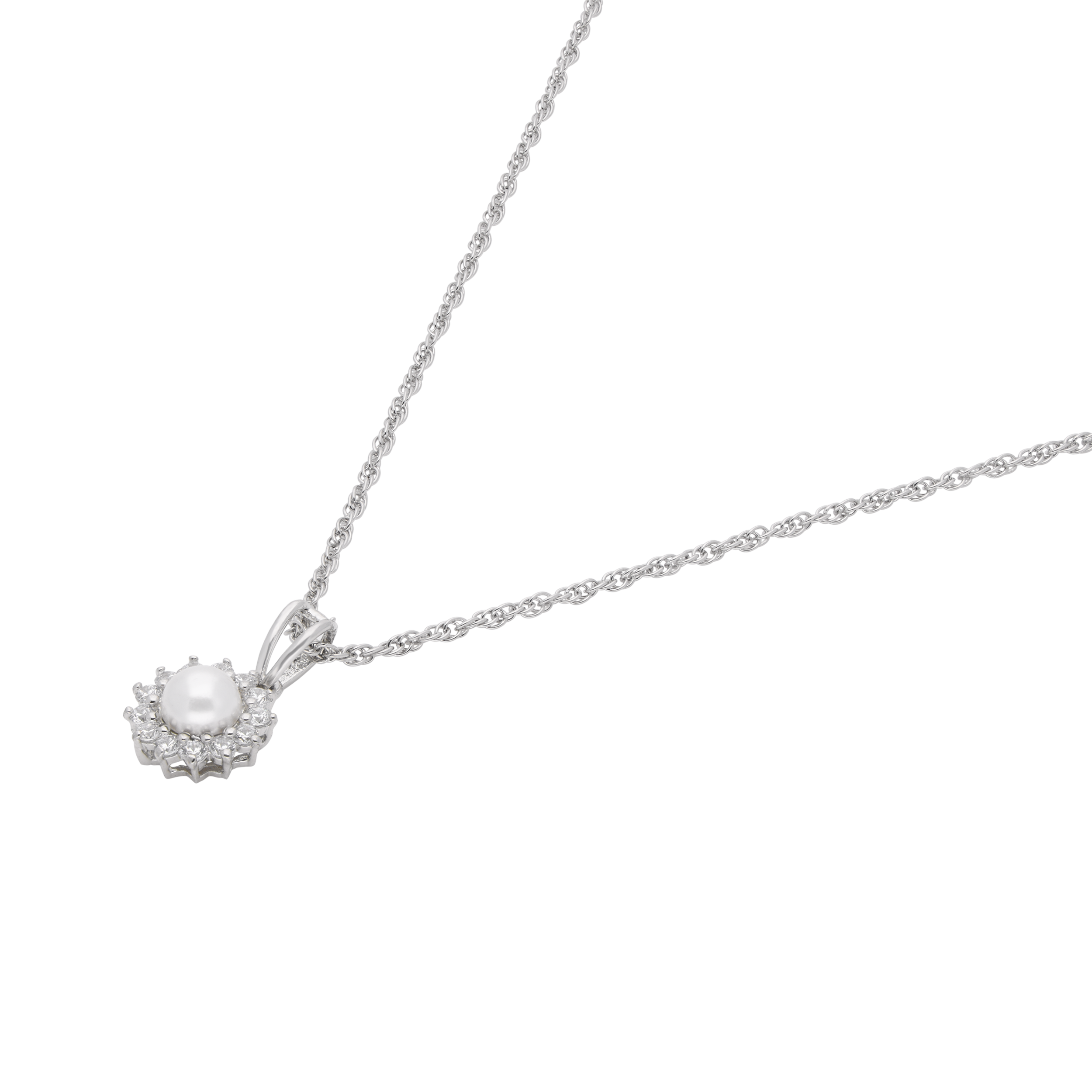 Sterling Silver Pearl Radiance Halo Pendant Necklace | SKU : 0003579398, 0021424427, 0021424434