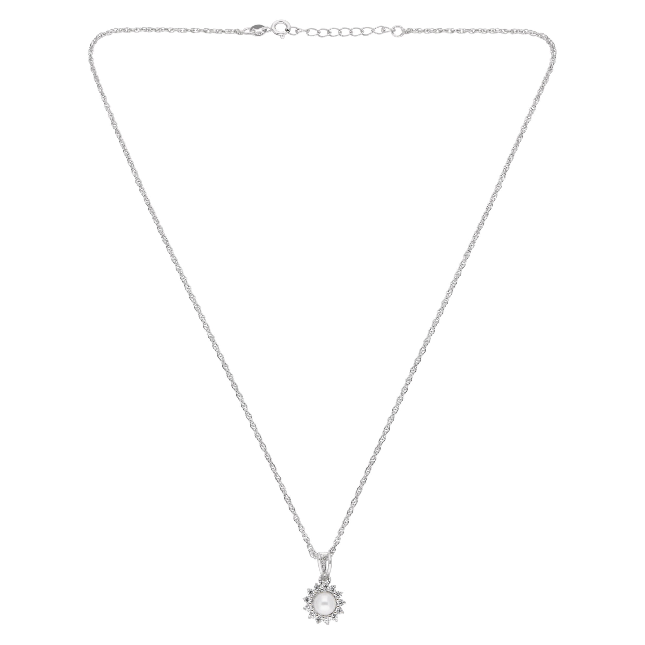 Sterling Silver Pearl Radiance Halo Pendant Necklace | SKU : 0003579398, 0021424427, 0021424434