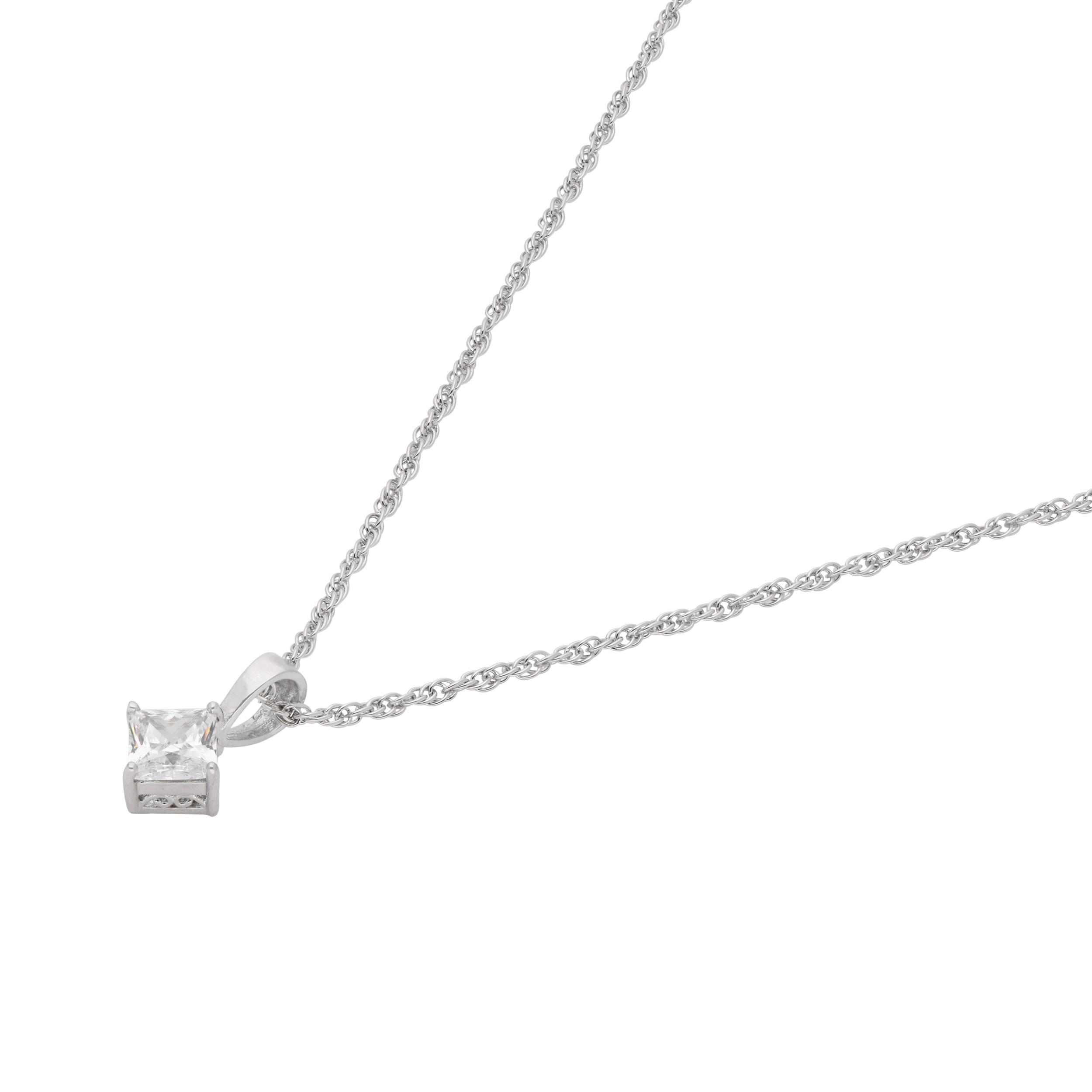 Sterling Silver Princess-Cut Solitaire Pendant Necklace – A Refined Classic | SKU : 0003579466, 0021424564, 0021424571