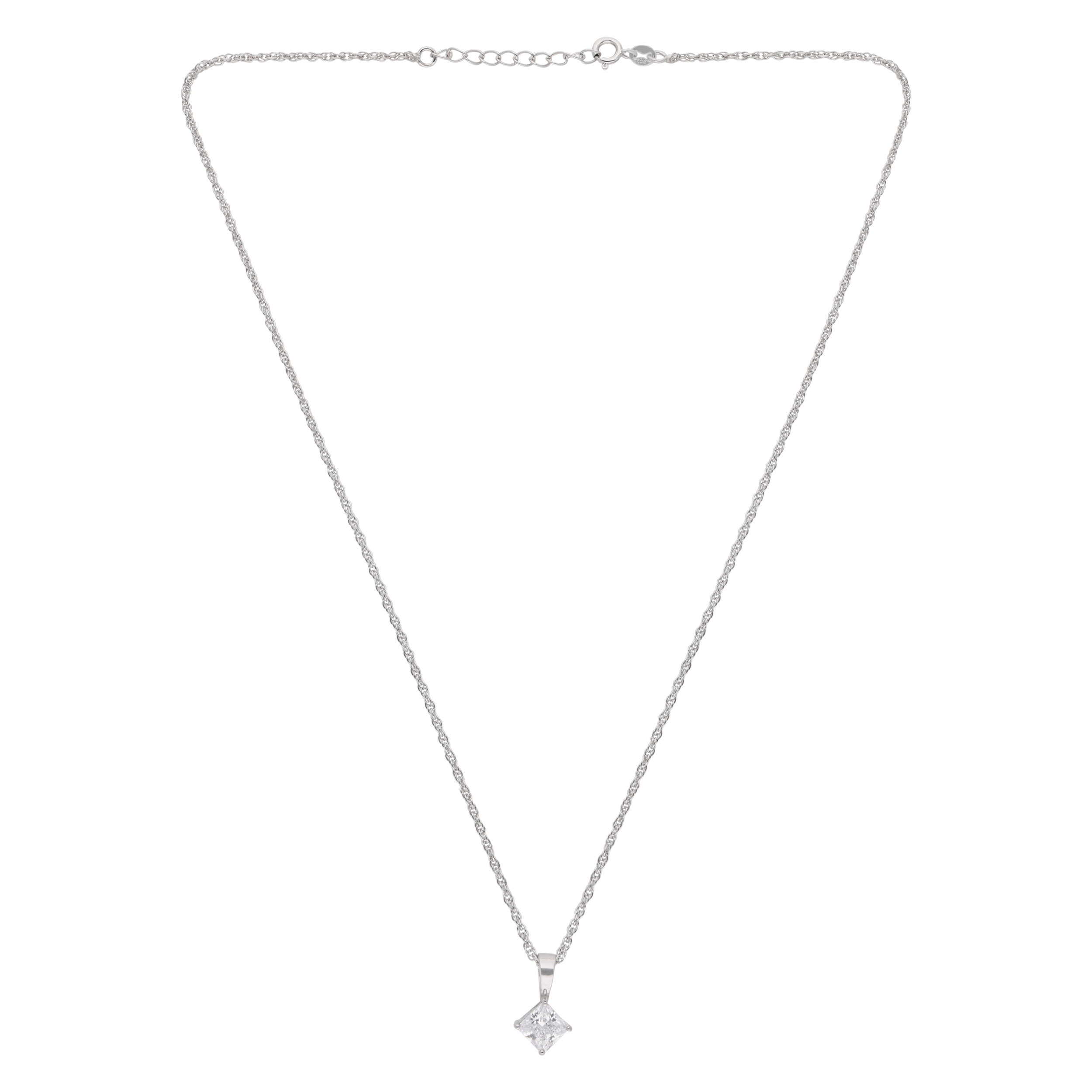 Sterling Silver Princess-Cut Solitaire Pendant Necklace – A Refined Classic | SKU : 0003579466, 0021424564, 0021424571