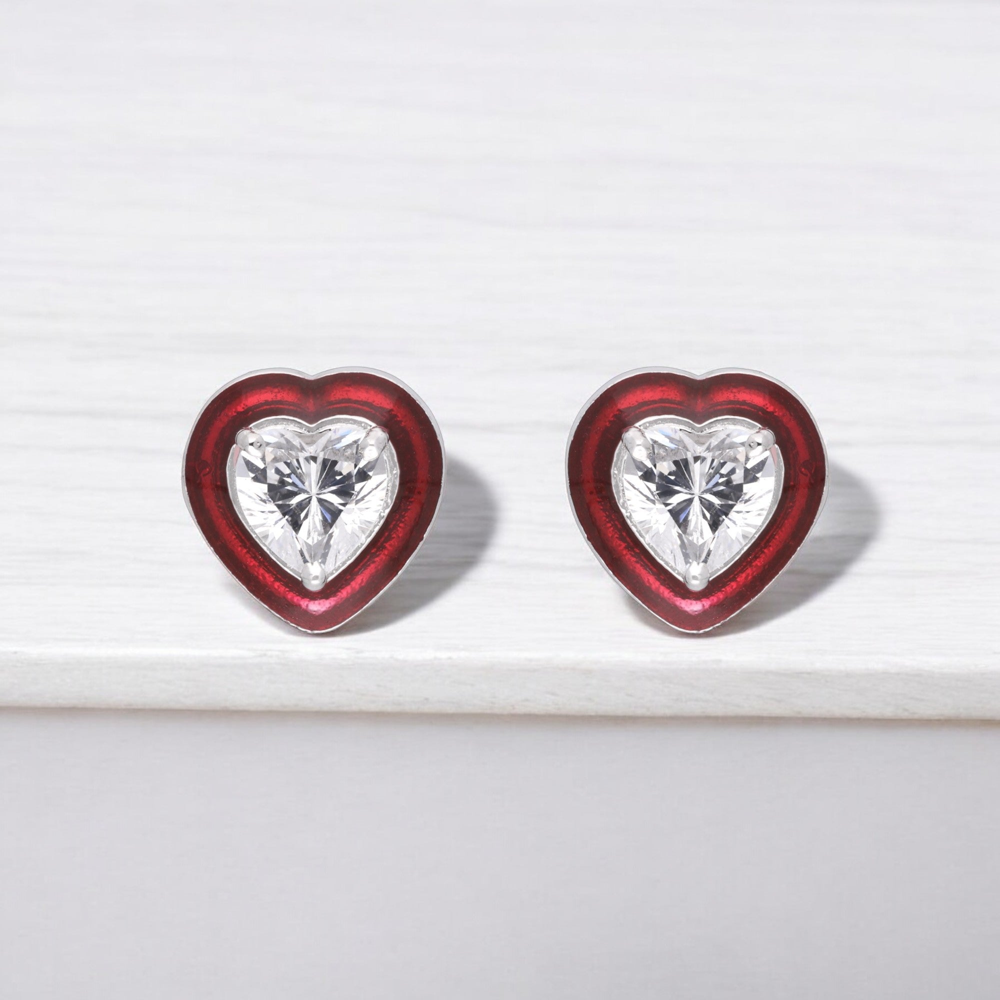 Silver Red Enamel Heart Stud Earrings | SKU : 0003594346, 0021456091, 0021456084, 0021456077
