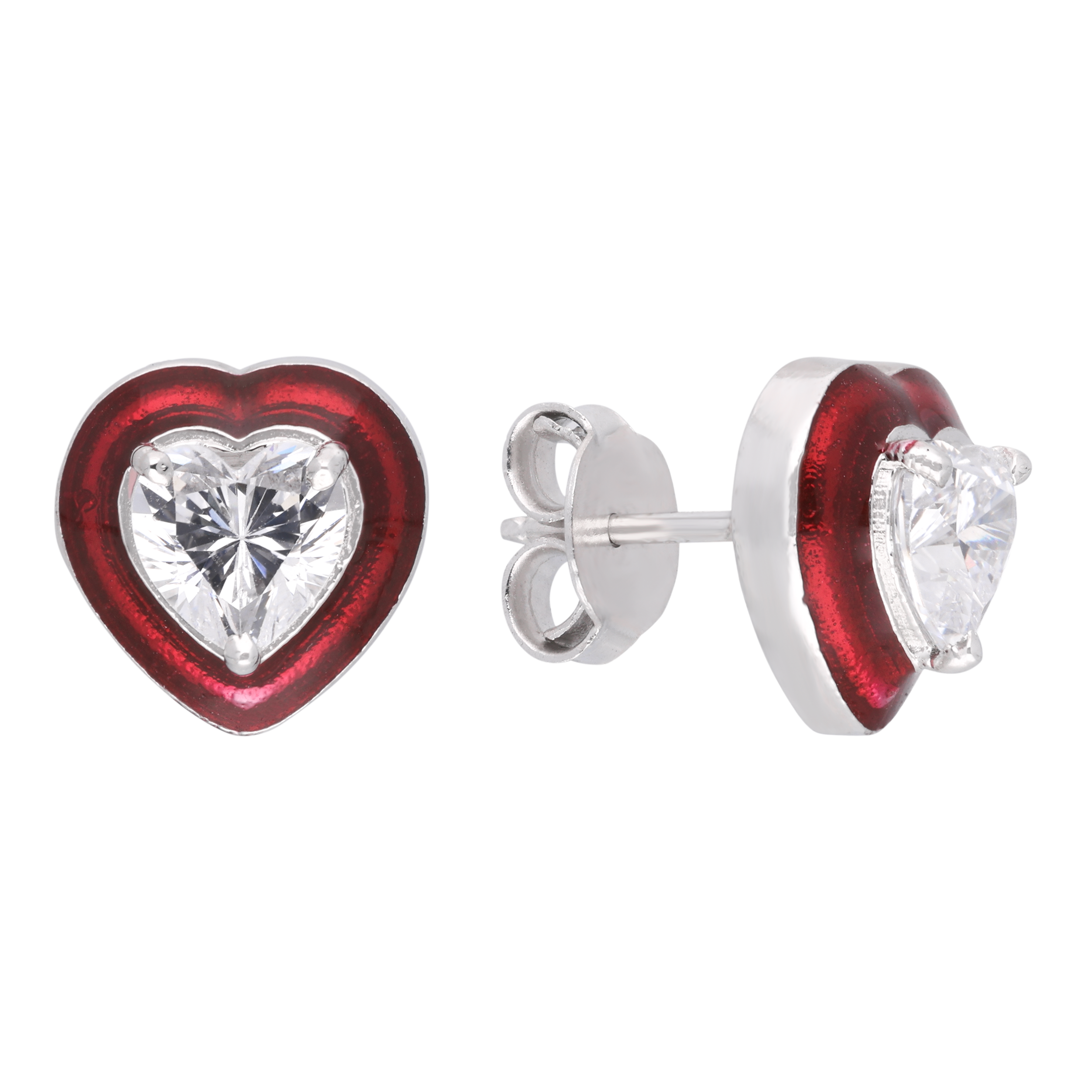 Silver Red Enamel Heart Stud Earrings | SKU : 0003594346, 0021456091, 0021456084, 0021456077