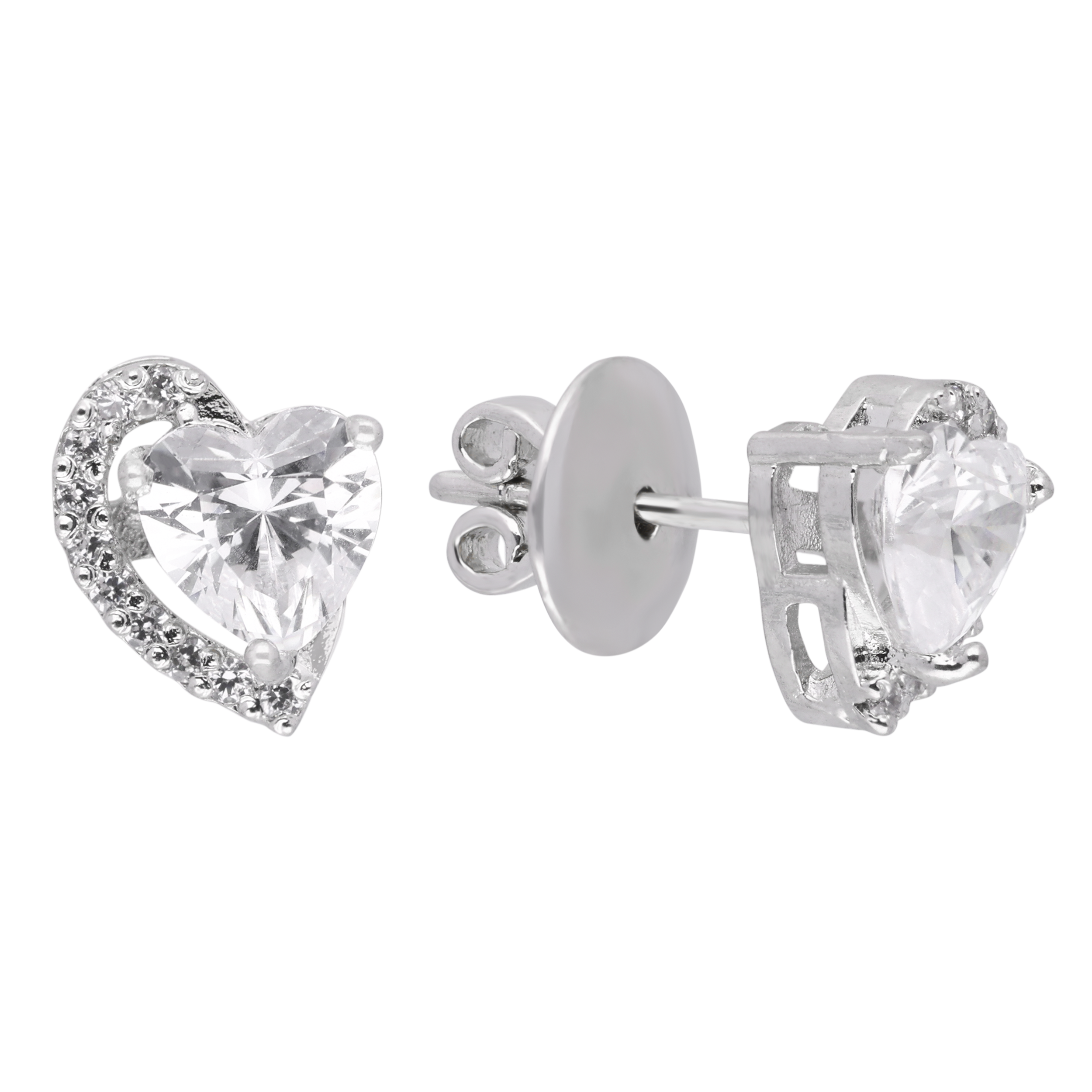 Silver Heart Stud Earrings with Sparkling Accents | SKU : 0003594377, 0021456183, 0021456152, 0021456176, 0021456169