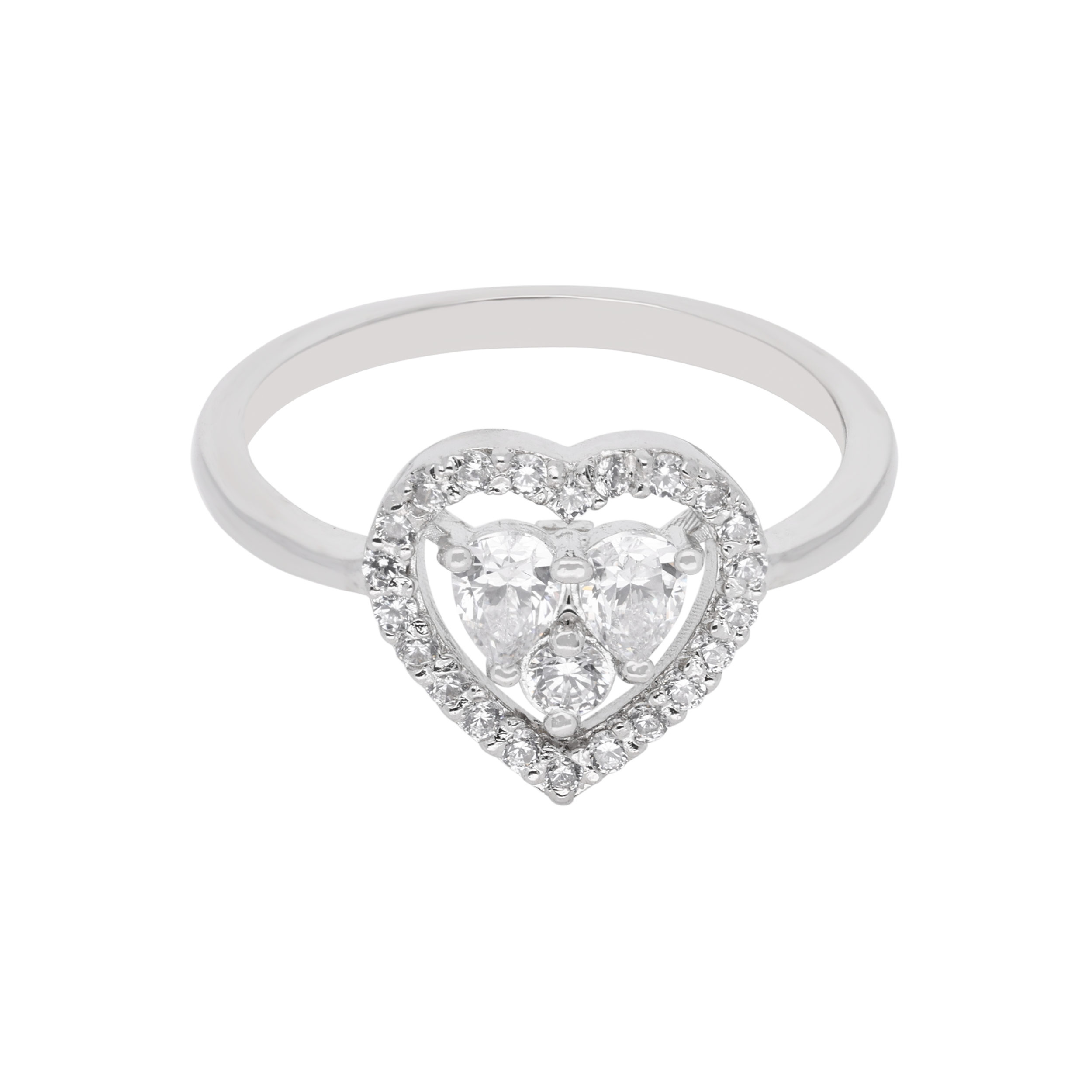 Silver Heart Halo Ring – Elegant & Romantic | SKU : 0003594384, 0021456190, 0021456206