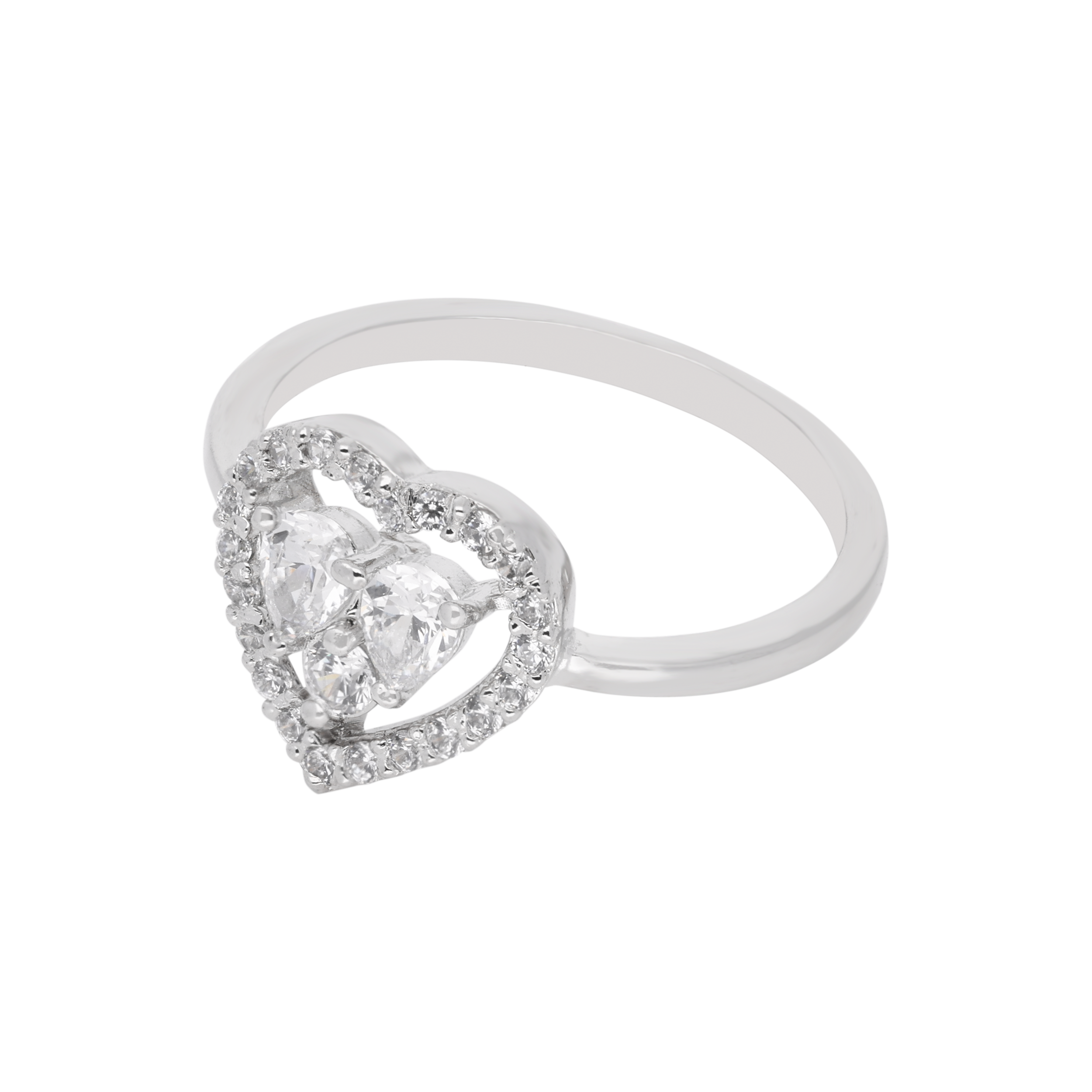 Silver Heart Halo Ring – Elegant & Romantic | SKU : 0003594384, 0021456190, 0021456206
