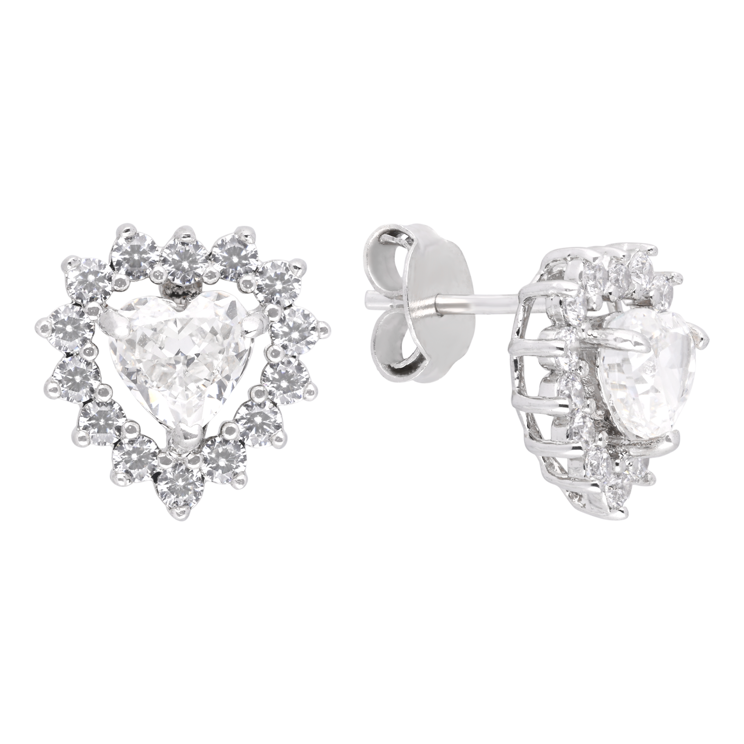 Sparkling Heart Halo Stud Earrings | SKU : 0003594568, 0021456633, 0021456596, 0021456619