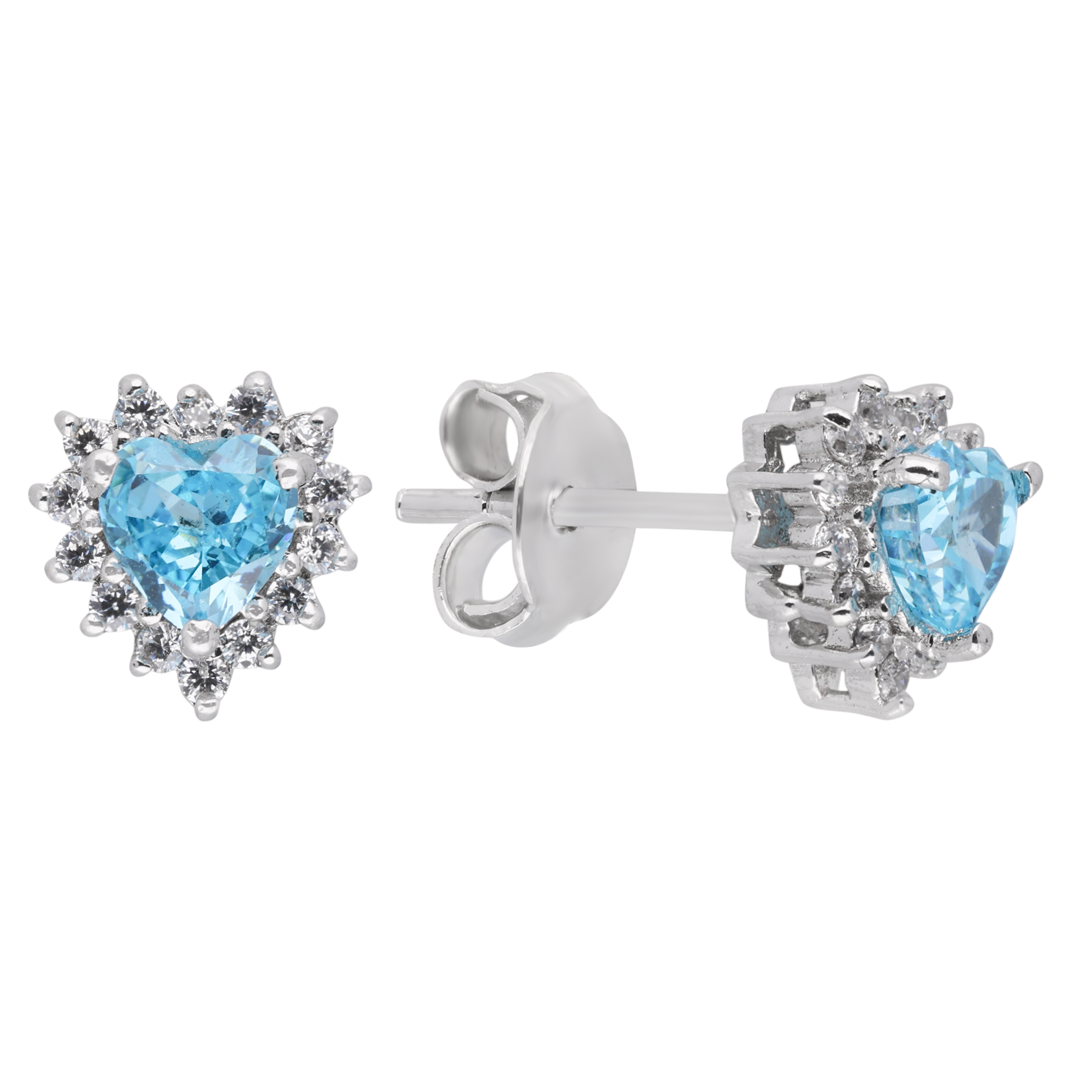 Radiant Blue Heart Halo Stud Earrings | SKU : 0003594582, 0021456640