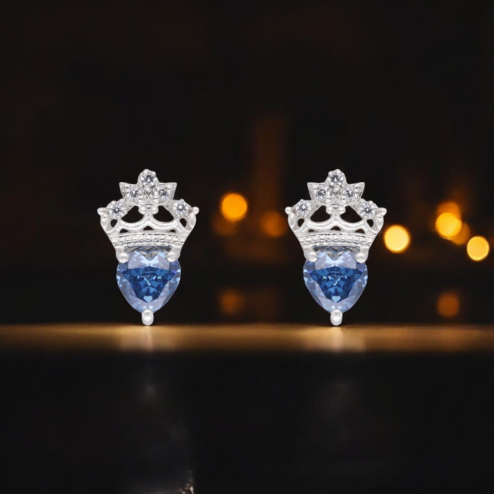 Royal Blue Heart Crown Stud Earrings | SKU : 0003594636, 0021456763