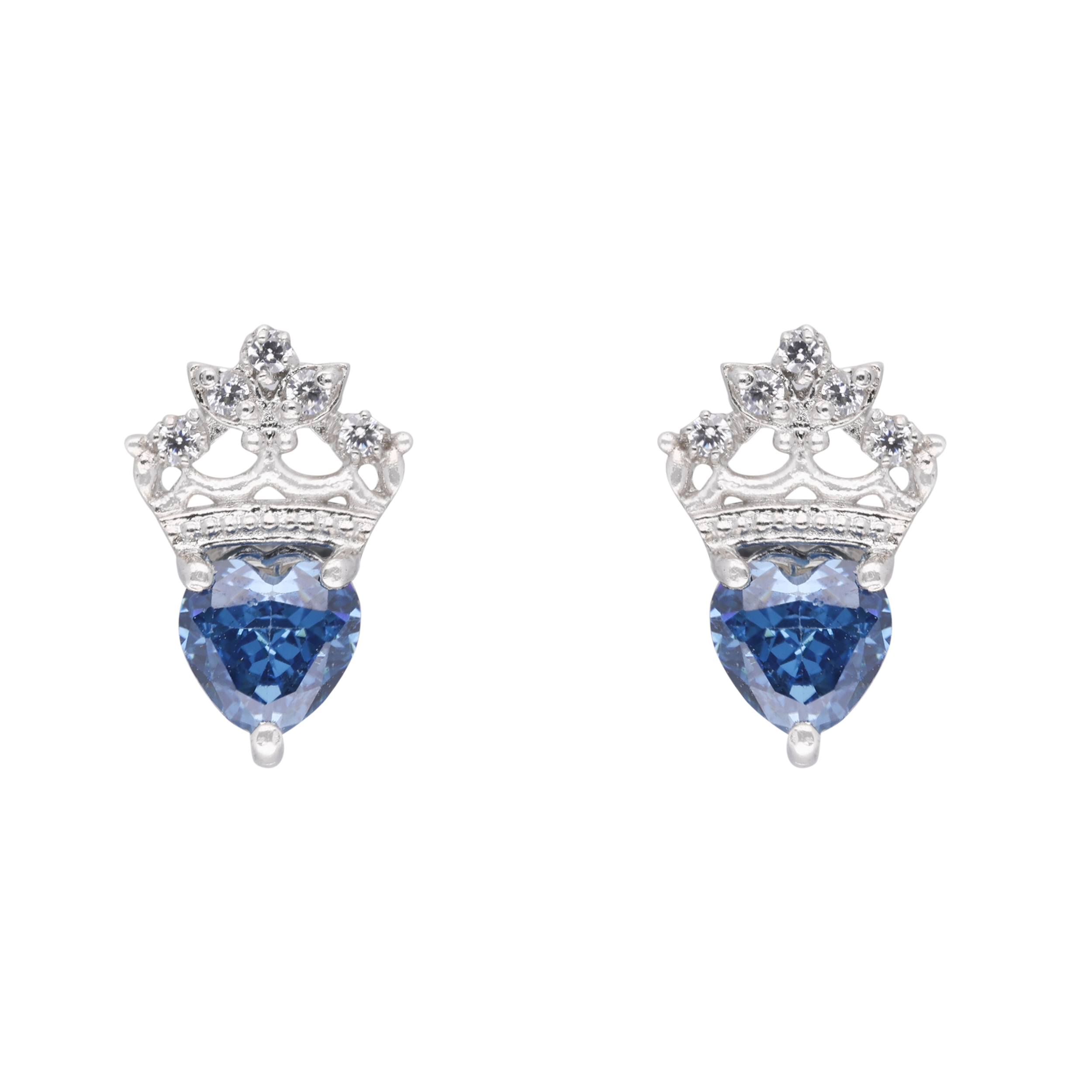 Royal Blue Heart Crown Stud Earrings | SKU : 0003594636, 0021456763