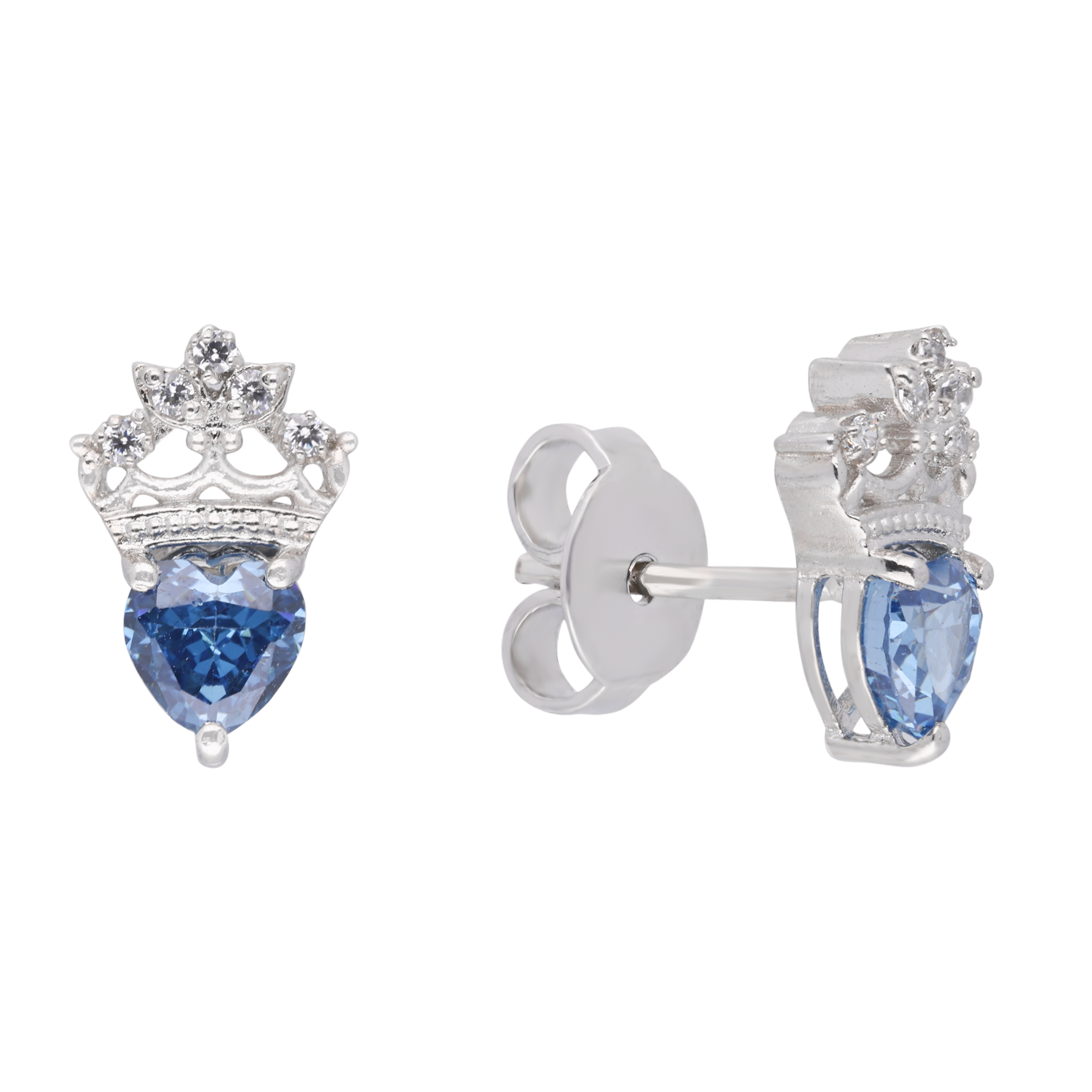 Royal Blue Heart Crown Stud Earrings | SKU : 0003594636, 0021456763