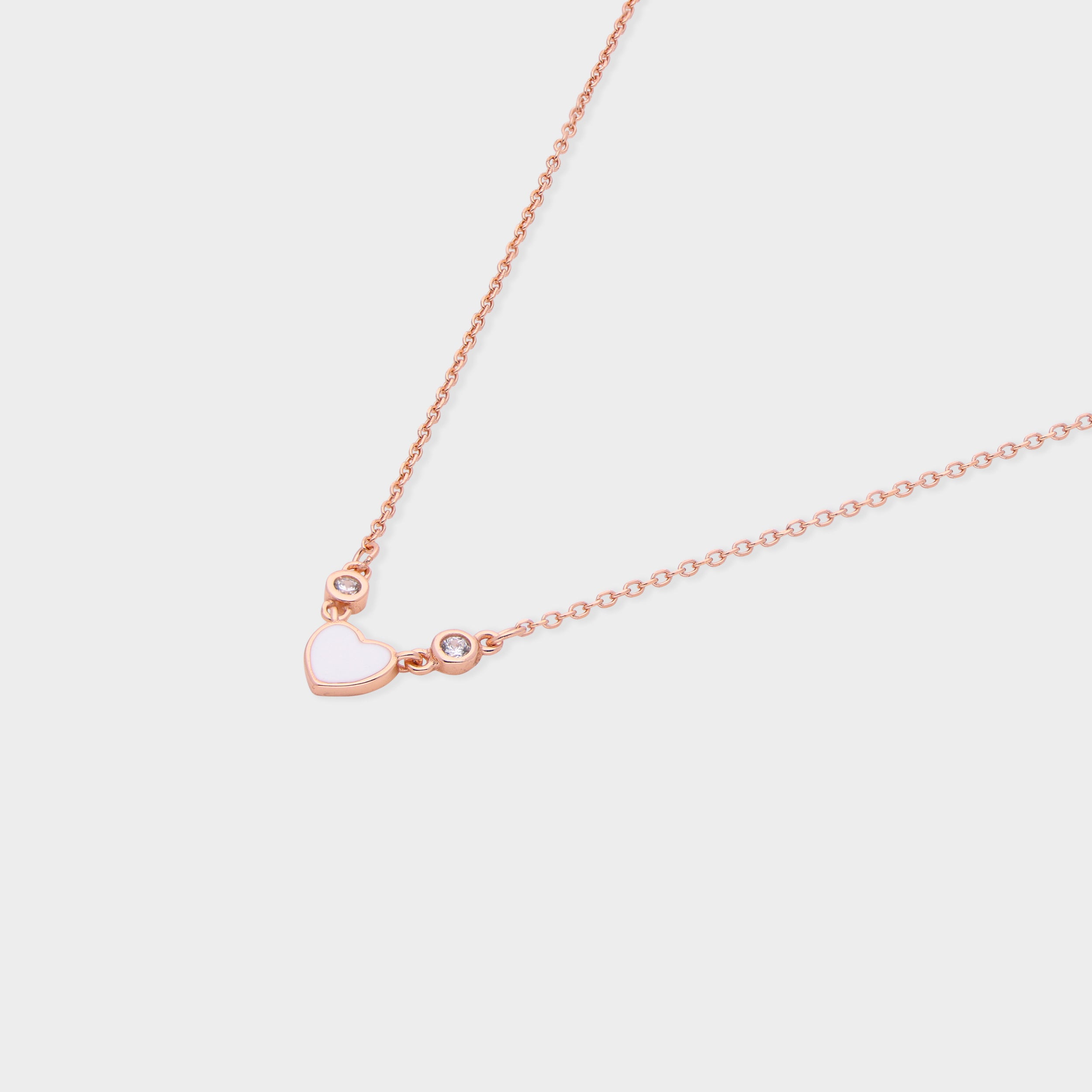Sterling Silver Heart Charm Necklace with White Enamel & Sparkling Stones | SKU : 0021525674, 0021525667, 0021525650, 0021525698, 0021525681, 0003624012