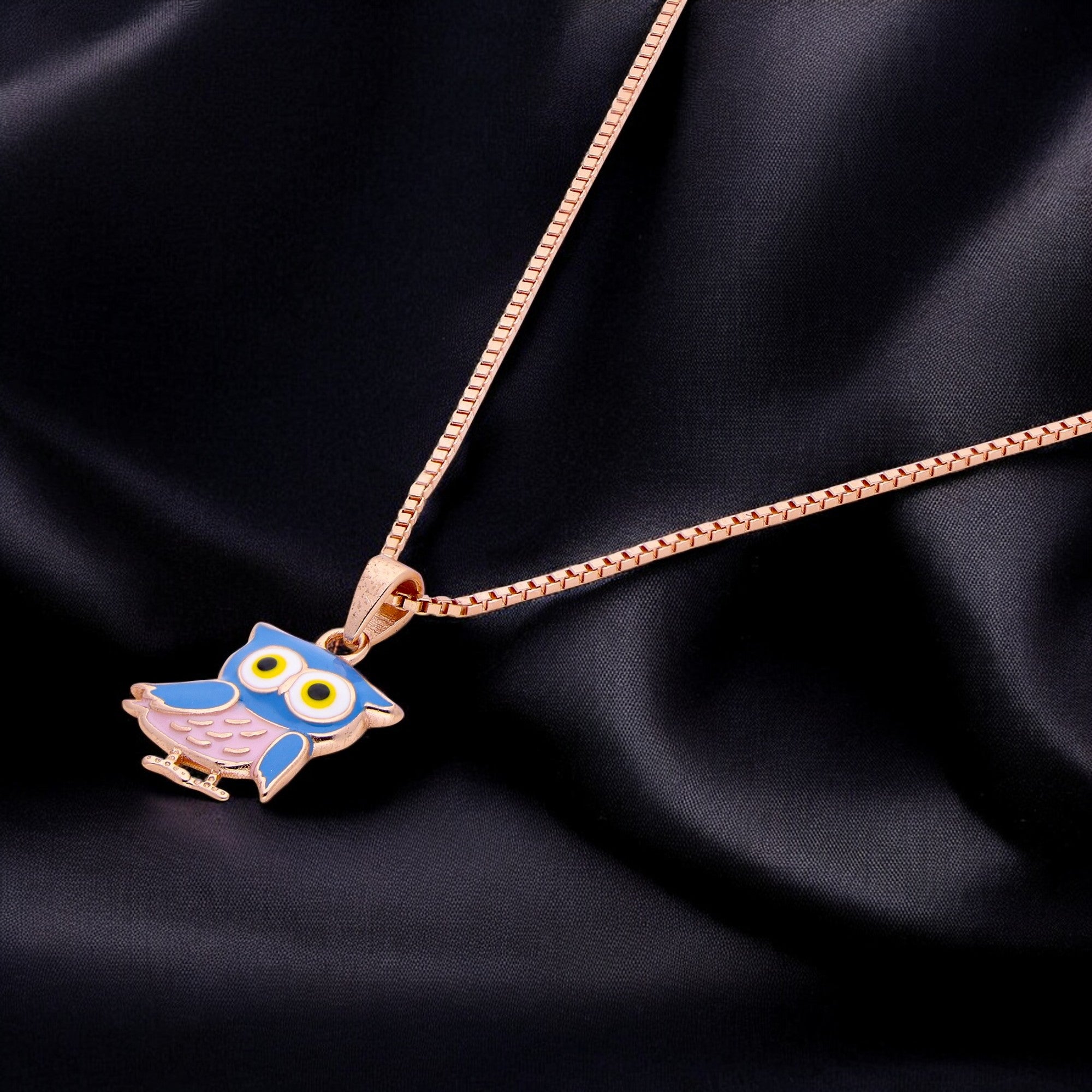 Sterling Silver Owl Pendant Necklace with Vibrant Enamel Accents | SKU : 0003624029, 0021525643