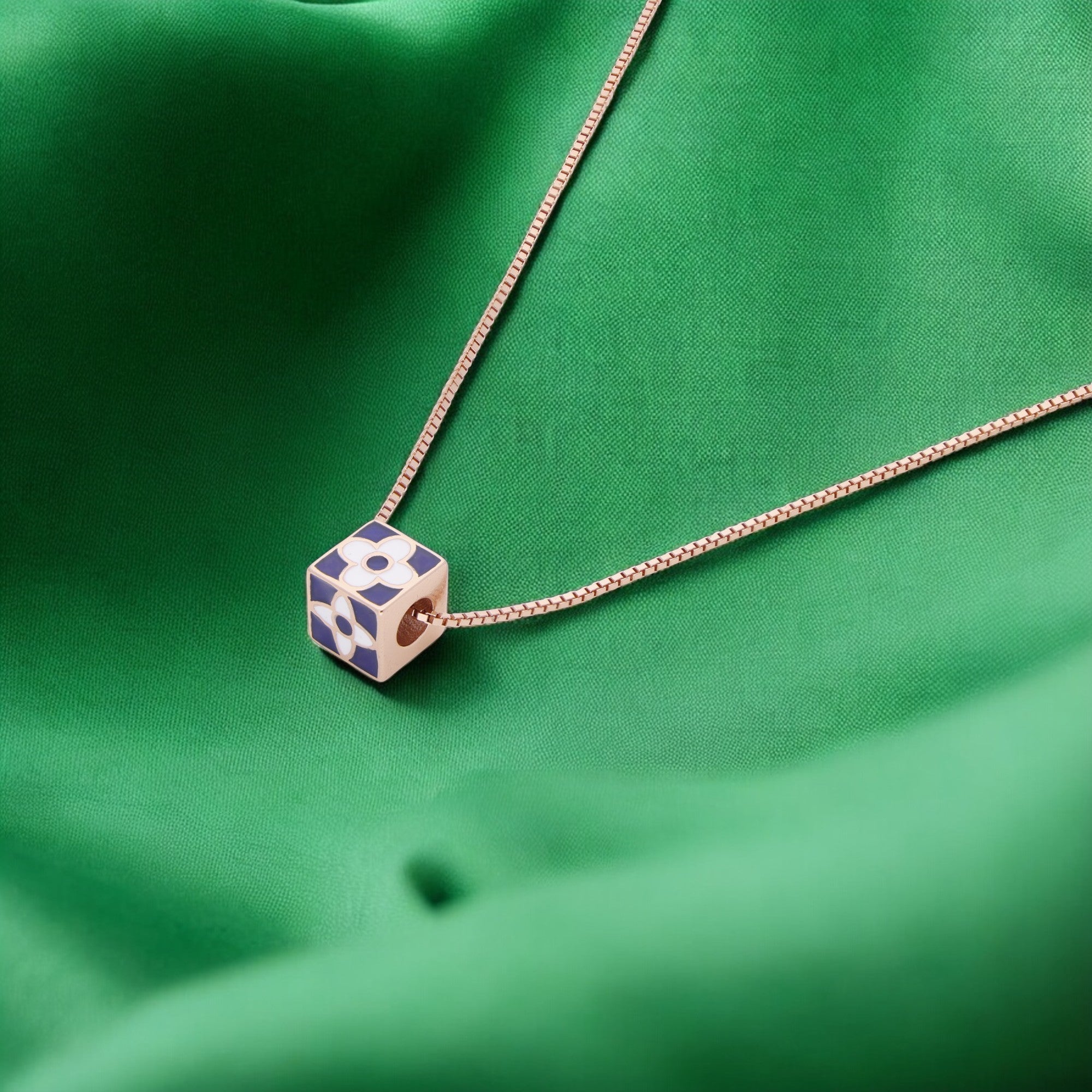 Enamel Floral Cube Pendant in Sterling Silver & Rose-Tone Options | SKU : 0003624036, 0021525407, 0021525414