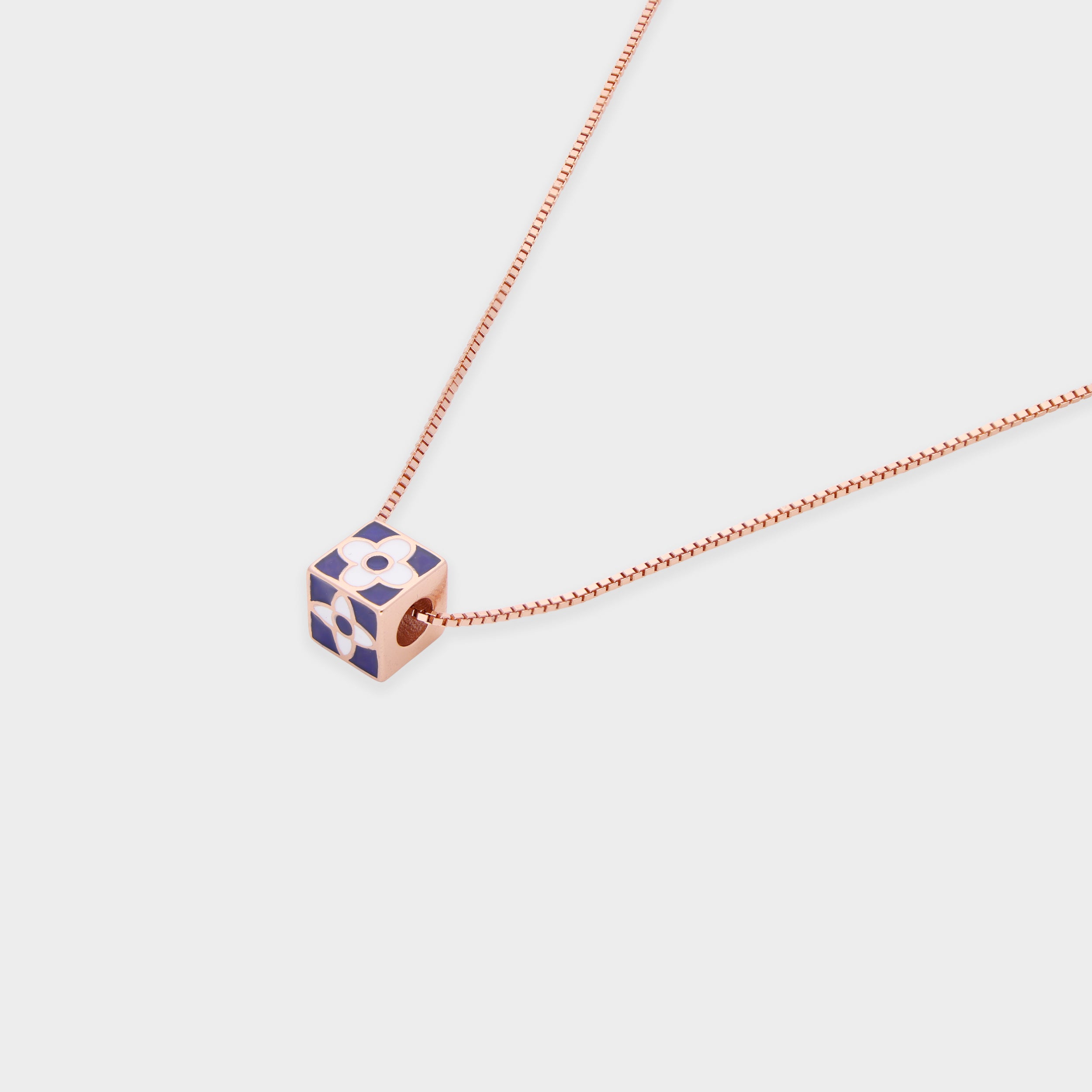Enamel Floral Cube Pendant in Sterling Silver & Rose-Tone Options | SKU : 0003624036, 0021525407, 0021525414