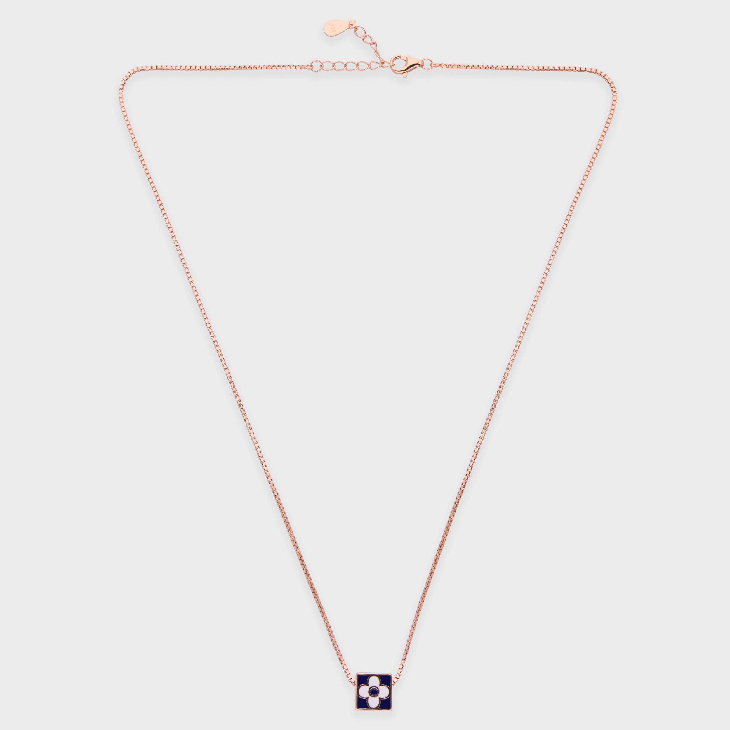 Enamel Floral Cube Pendant in Sterling Silver & Rose-Tone Options | SKU : 0003624036, 0021525407, 0021525414