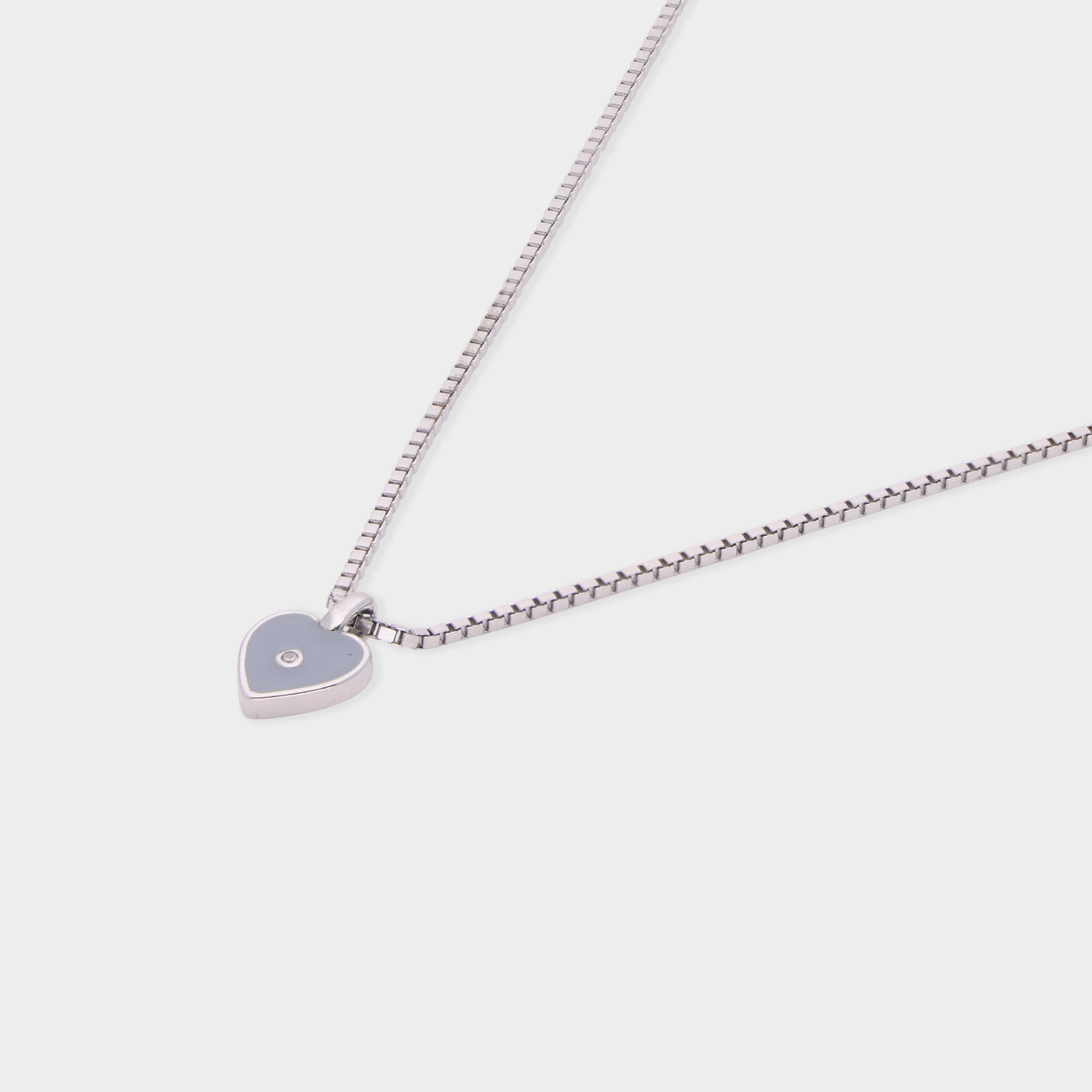 Minimalist Heart Pendant Necklace in Silver Finish with Enamel and Single Stone Accent | SKU : 0021525704, 0021525728, 0021525735, 0003624050, 0021525742