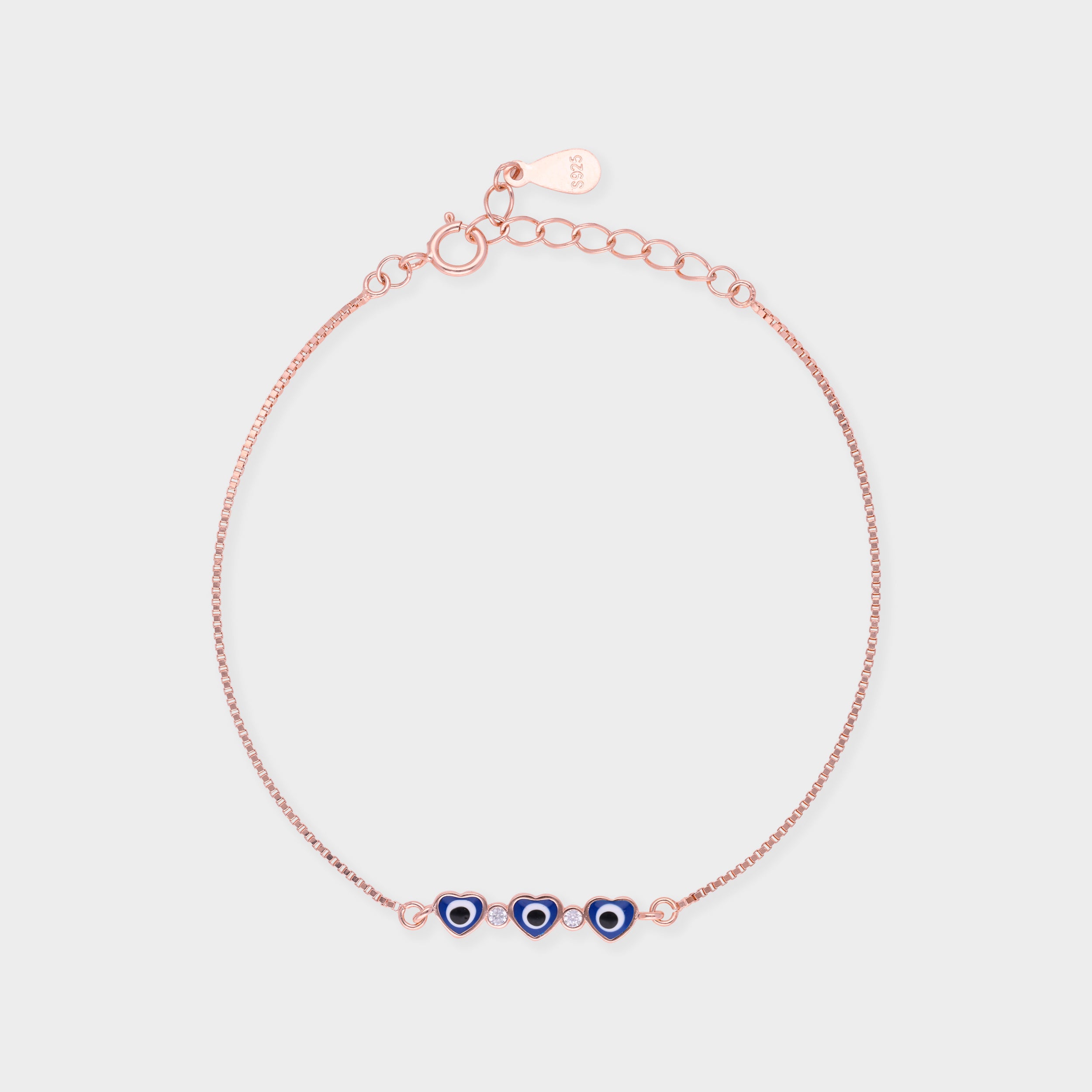 Rose Gold Tone Heart Evil Eye Bracelet with Blue Enamel Accents | SKU : 0003624180, 0021525568, 0021525575