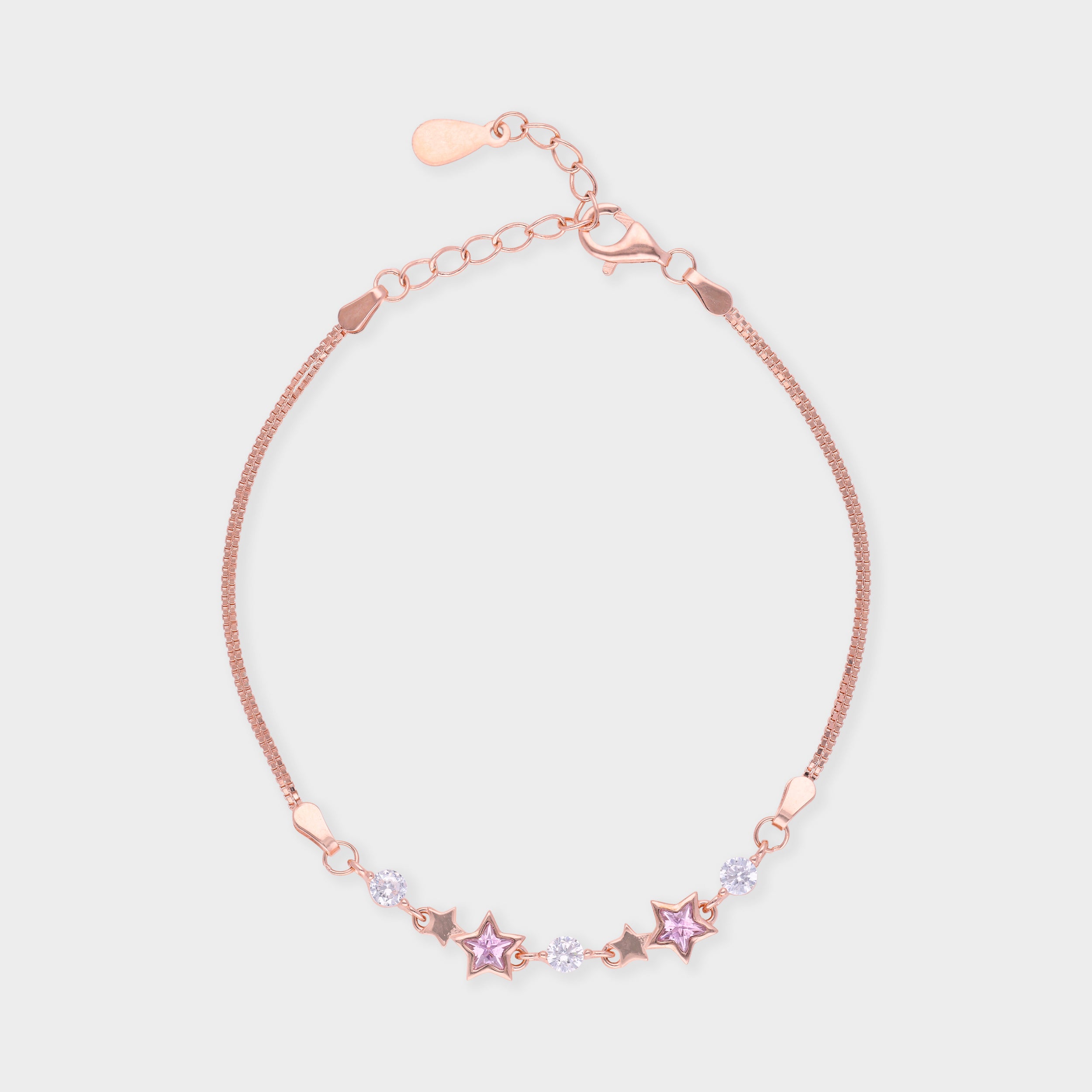 Rose-Toned Star Charm Bracelet with Pink Stones and Crystal Accents | SKU : 0021525360, 0003624203, 0021525377, 0021525353