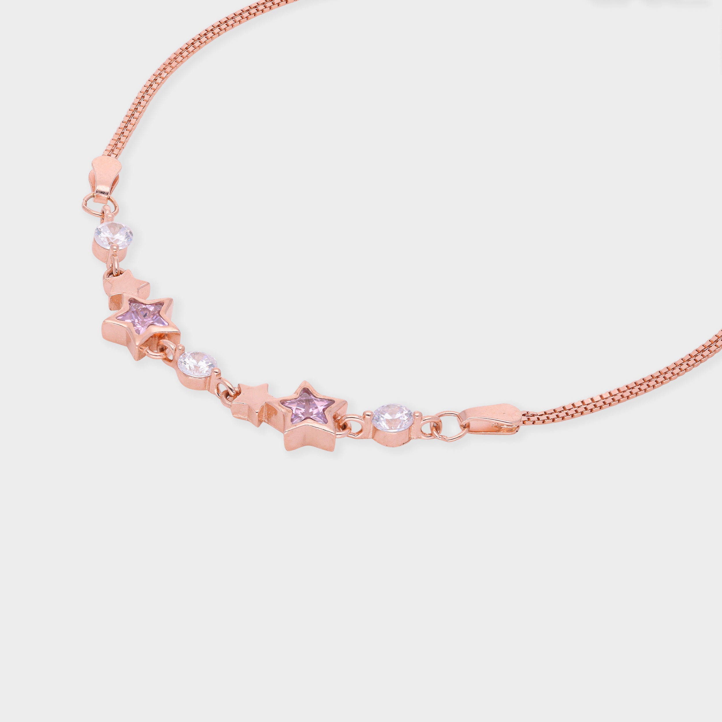 Rose-Toned Star Charm Bracelet with Pink Stones and Crystal Accents | SKU : 0021525360, 0003624203, 0021525377, 0021525353