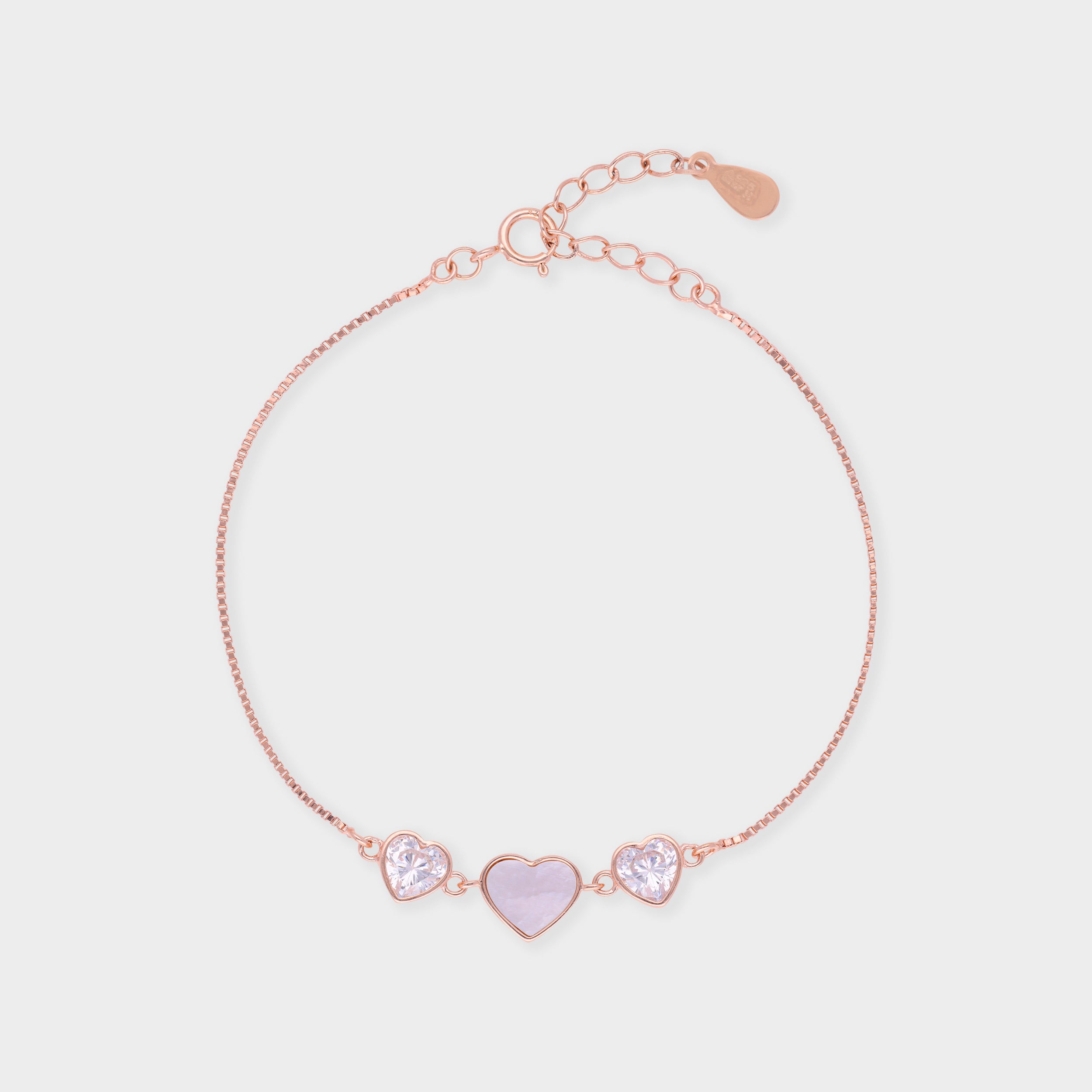 Rose-Toned Triple Heart Bracelet with Mother-of-Pearl and Sparkling Stone Accents | SKU : 0003624234, 0021525322, 0021525339, 0021525346, 0021525315