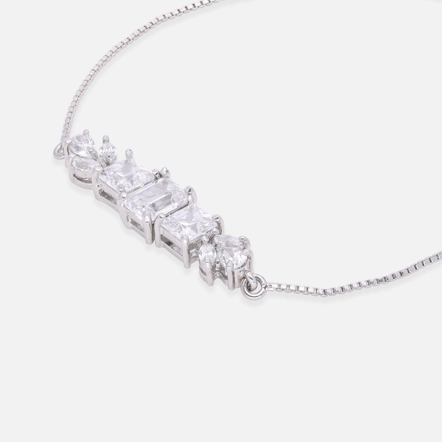 Emerald & Square Step-Cut Adjustable Sterling Silver Bracelet | SKU : 0022164070, 0022167675, 0003888285