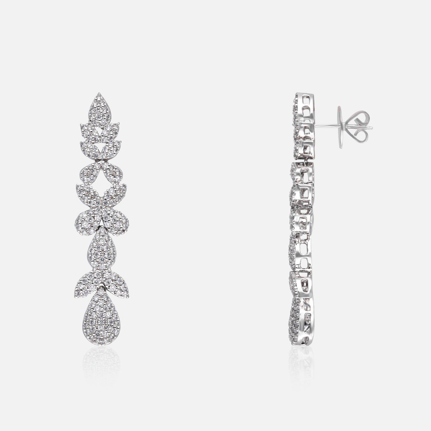All-White Pavé Leaf Drop Sterling Silver Earrings | SKU: 0022178893, 0022179197, 0003894026