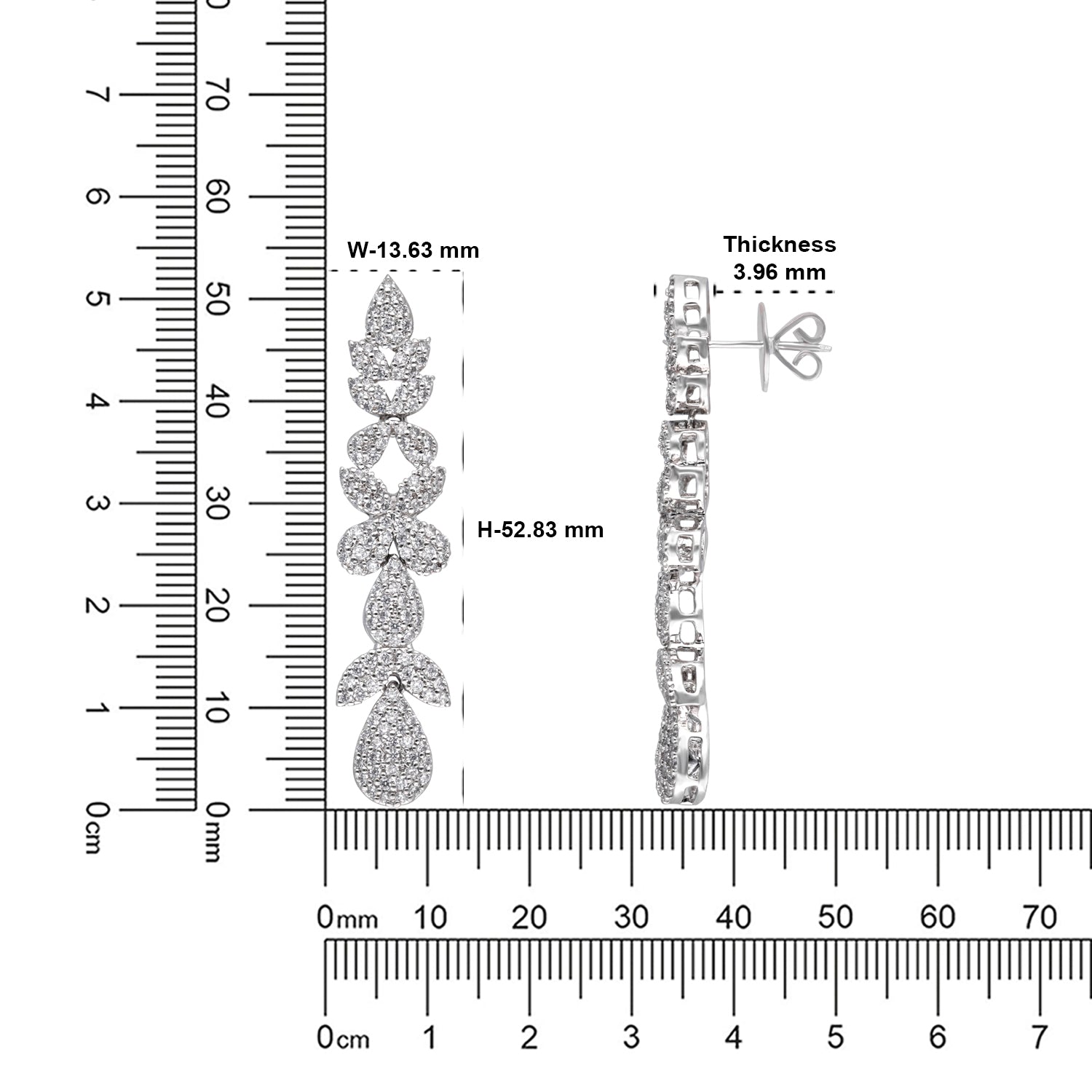 All-White Pavé Leaf Drop Sterling Silver Earrings | SKU: 0022178893, 0022179197, 0003894026